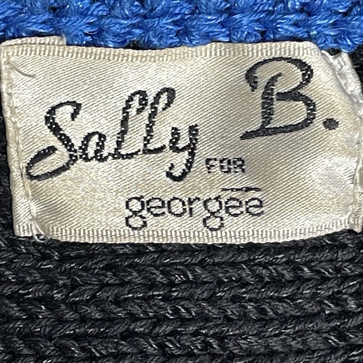 Sally B Blue Black Sweater Tassels Chunky Knit Leather Accents Size Medium M