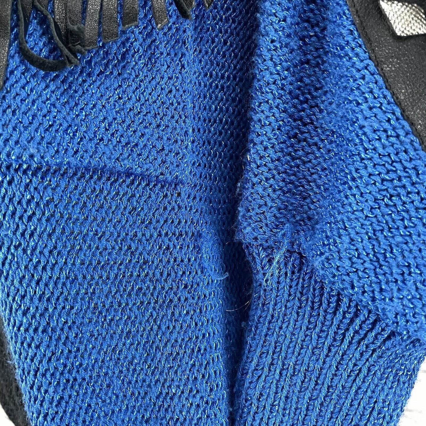 Sally B Blue Black Sweater Tassels Chunky Knit Leather Accents Size Medium M