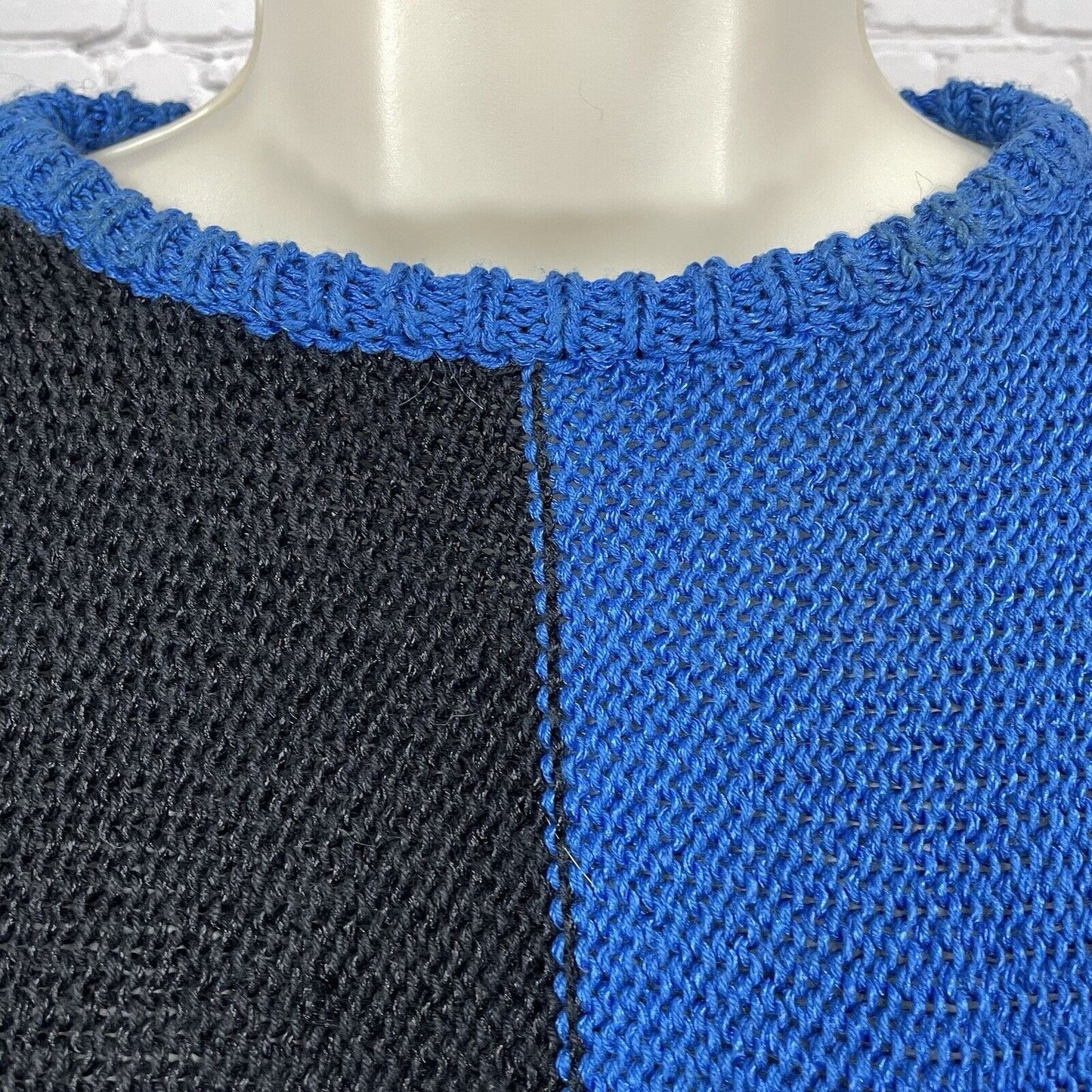 Sally B Blue Black Sweater Tassels Chunky Knit Leather Accents Size Medium M