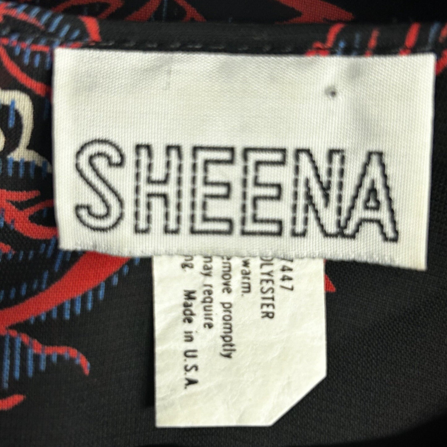 VTG Sheena Black Floral Elastic Waist Short Sleeve Midi Dress USA Size 11/12
