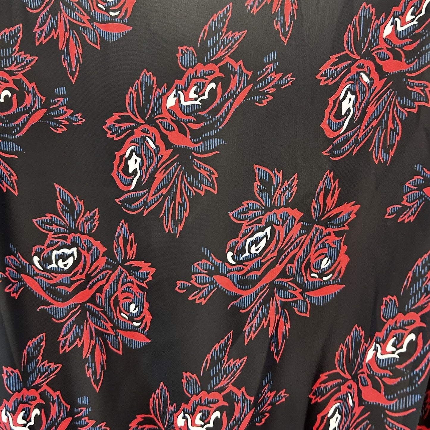 VTG Sheena Black Floral Elastic Waist Short Sleeve Midi Dress USA Size 11/12