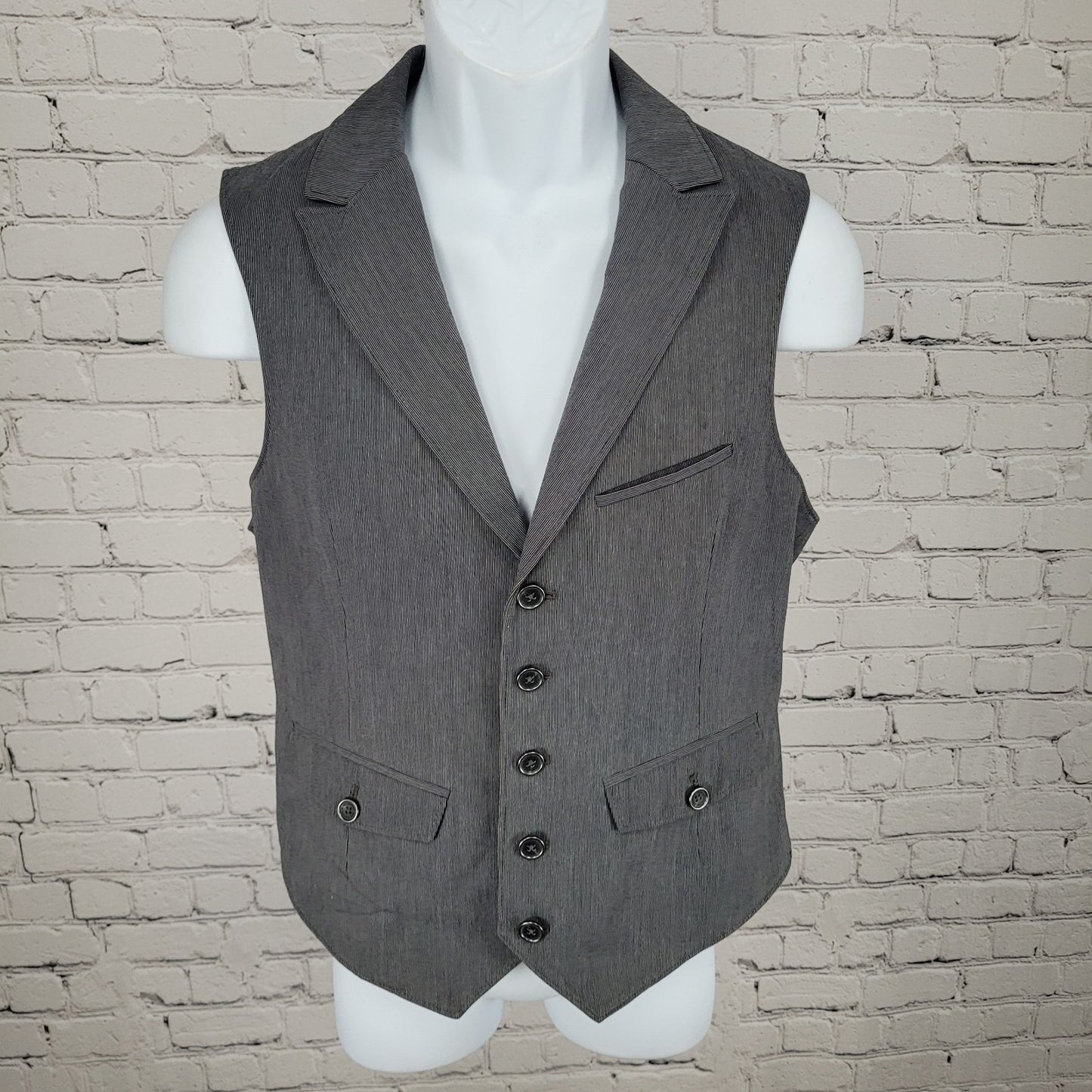 Marc Anthony Grey 100% Cotton Pinstriped Lined Suit Vest Waistcoat Size Medium M