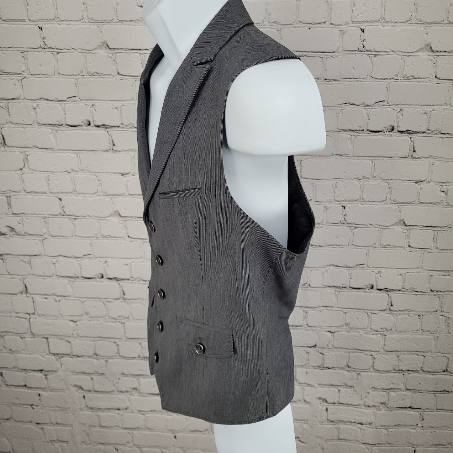 Marc Anthony Grey 100% Cotton Pinstriped Lined Suit Vest Waistcoat Size Medium M