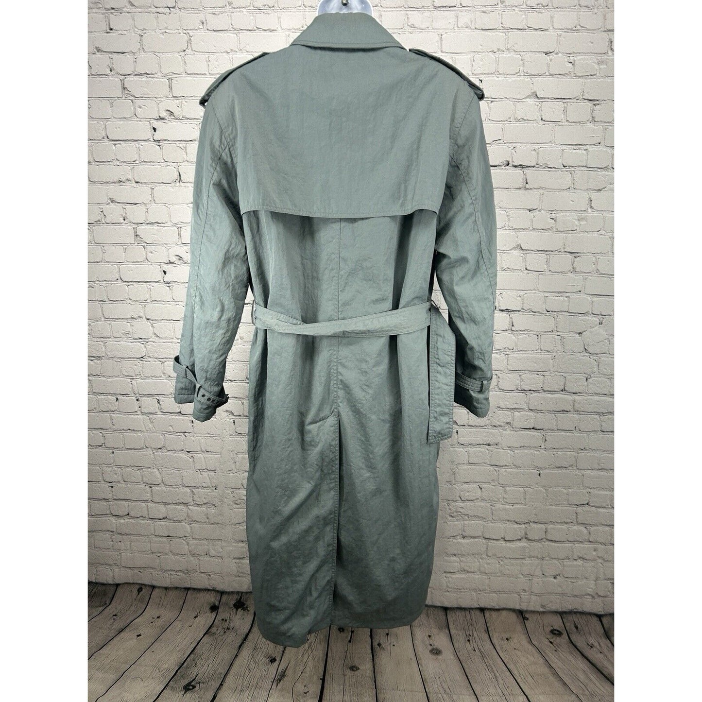 Alfani Dusty Blue Wool Blend Button Up Collared Heavy Trench Coat Side Medium M