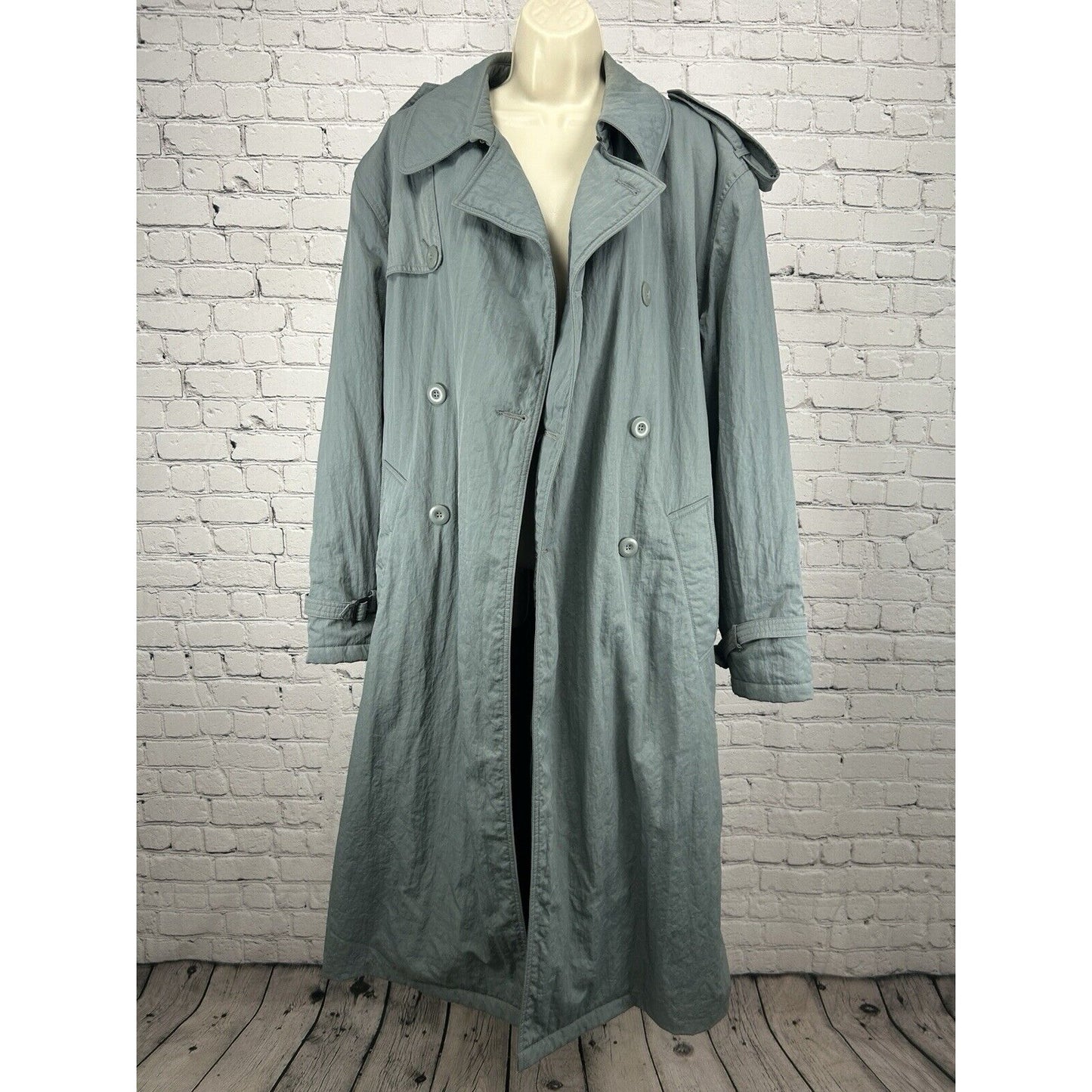 Alfani Dusty Blue Wool Blend Button Up Collared Heavy Trench Coat Side Medium M