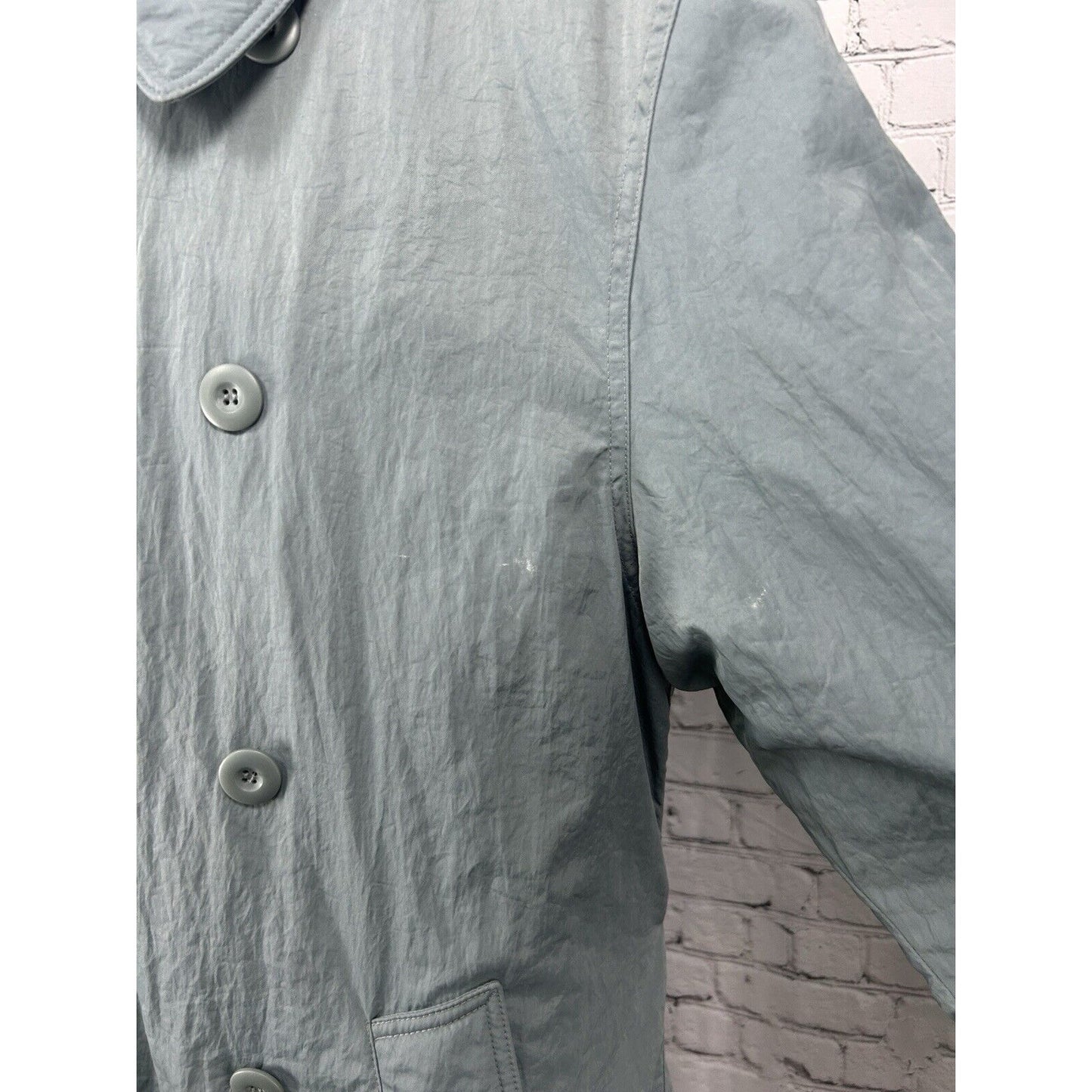Alfani Dusty Blue Wool Blend Button Up Collared Heavy Trench Coat Side Medium M