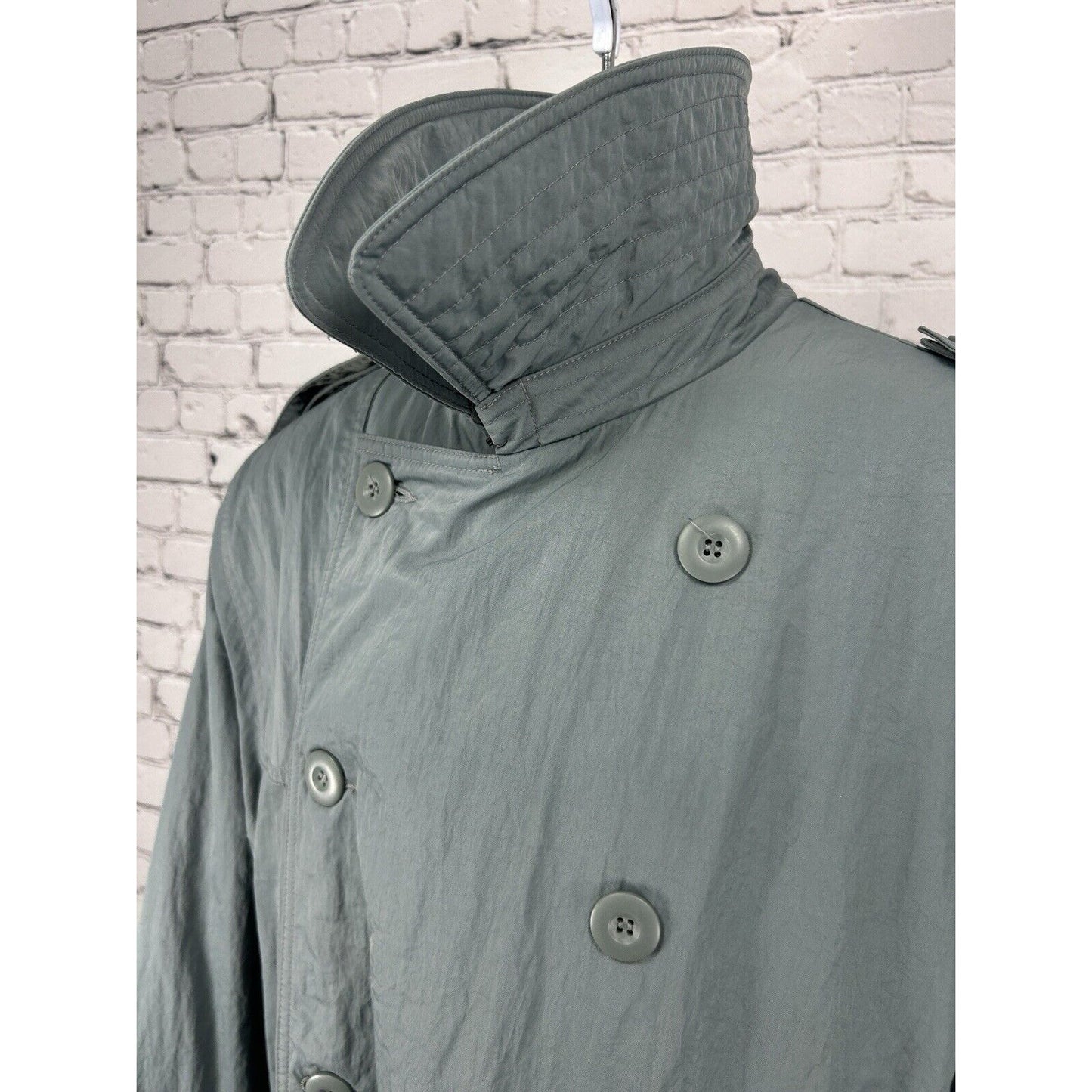 Alfani Dusty Blue Wool Blend Button Up Collared Heavy Trench Coat Side Medium M