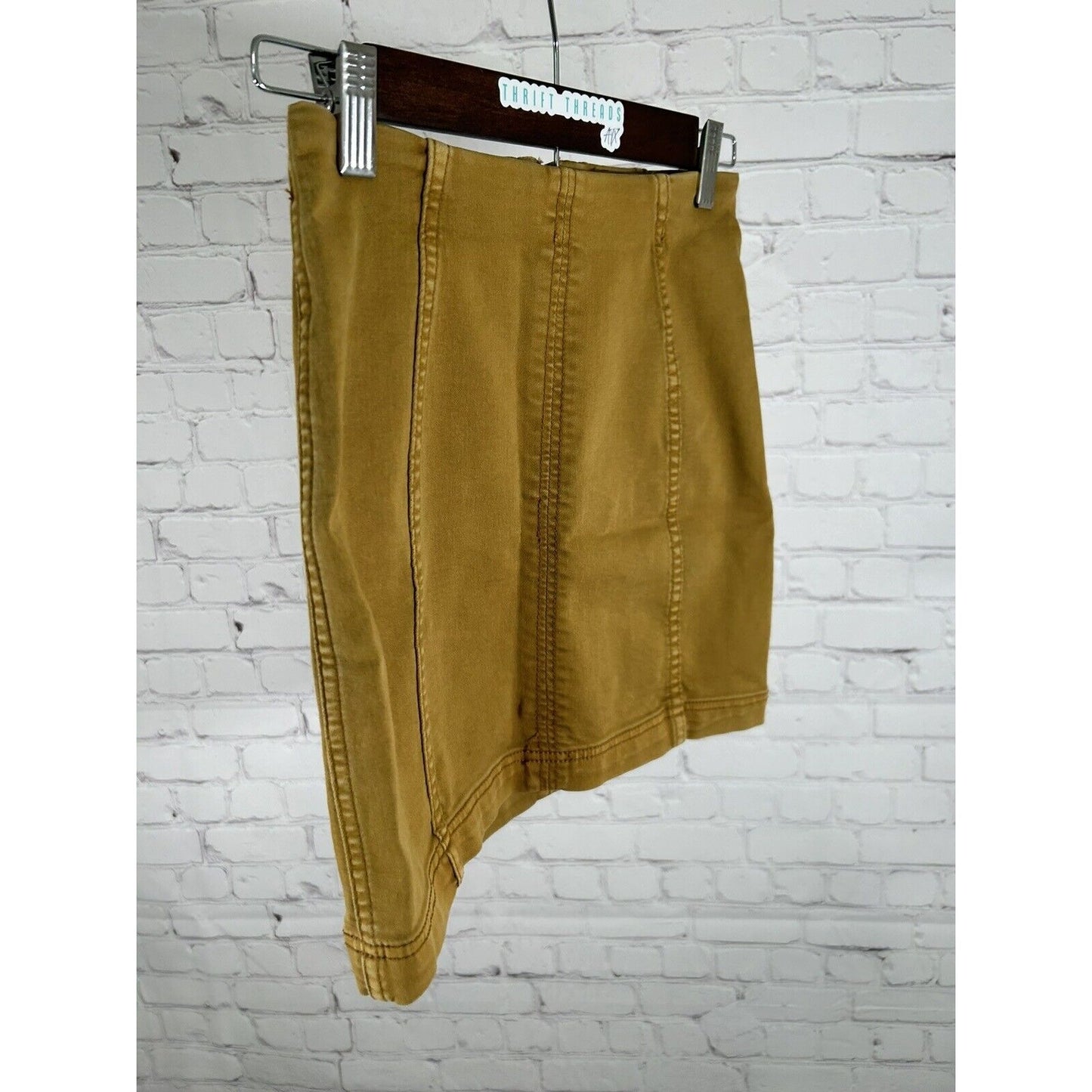 Free People Tan Modern Feeme Denim Boho Mini Pencil Skirt Size 0