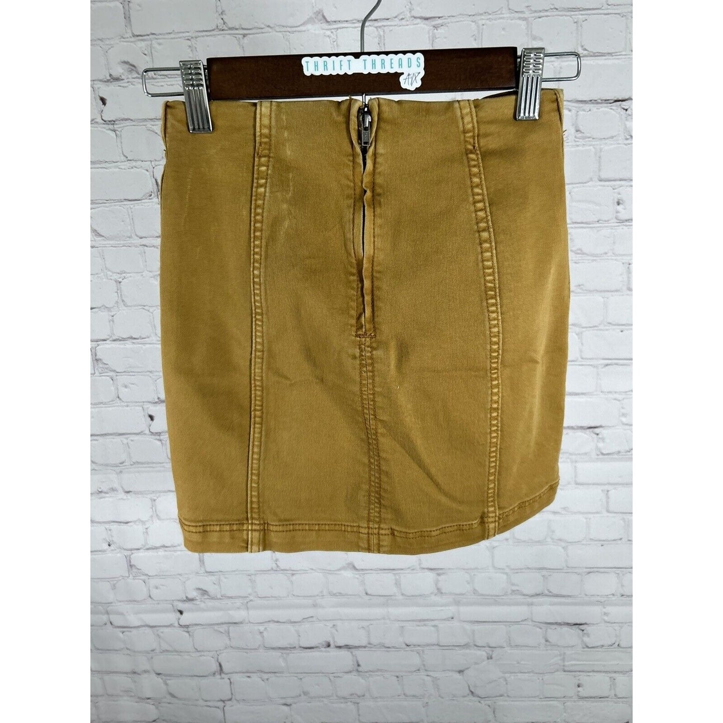 Free People Tan Modern Feeme Denim Boho Mini Pencil Skirt Size 0