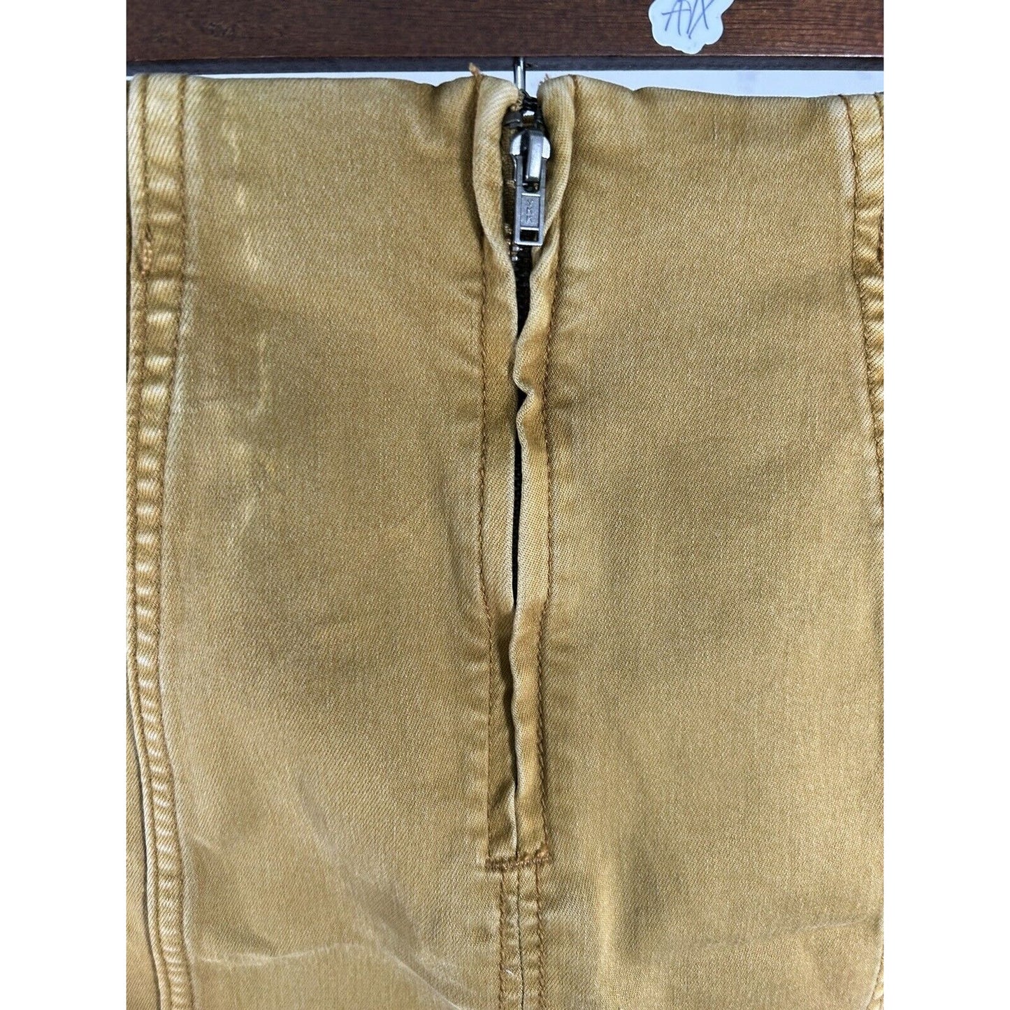 Free People Tan Modern Feeme Denim Boho Mini Pencil Skirt Size 0