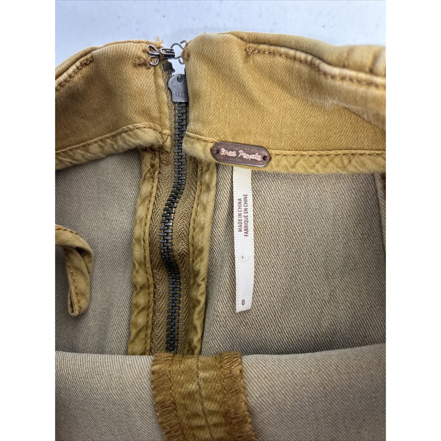 Free People Tan Modern Feeme Denim Boho Mini Pencil Skirt Size 0