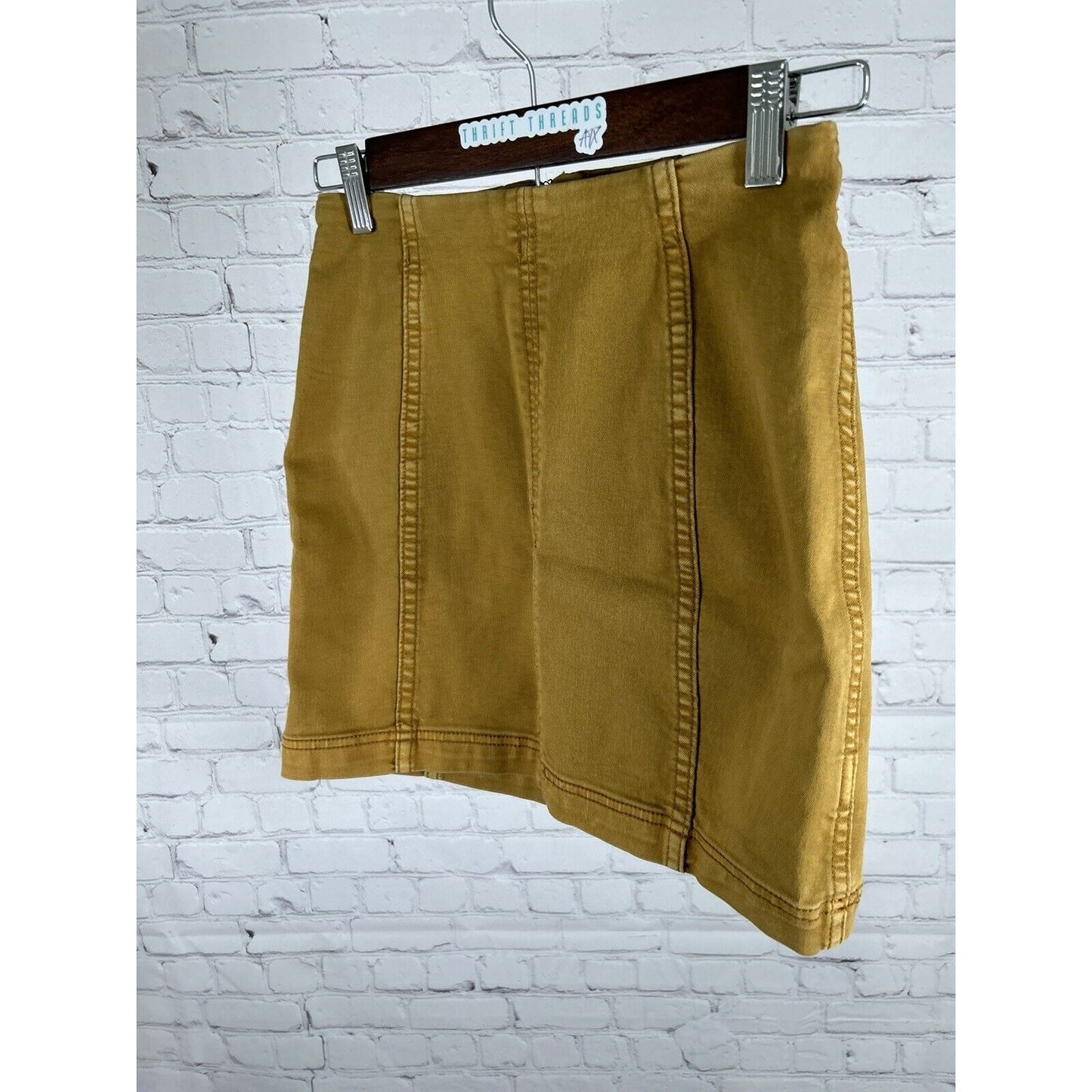 Free People Tan Modern Feeme Denim Boho Mini Pencil Skirt Size 0