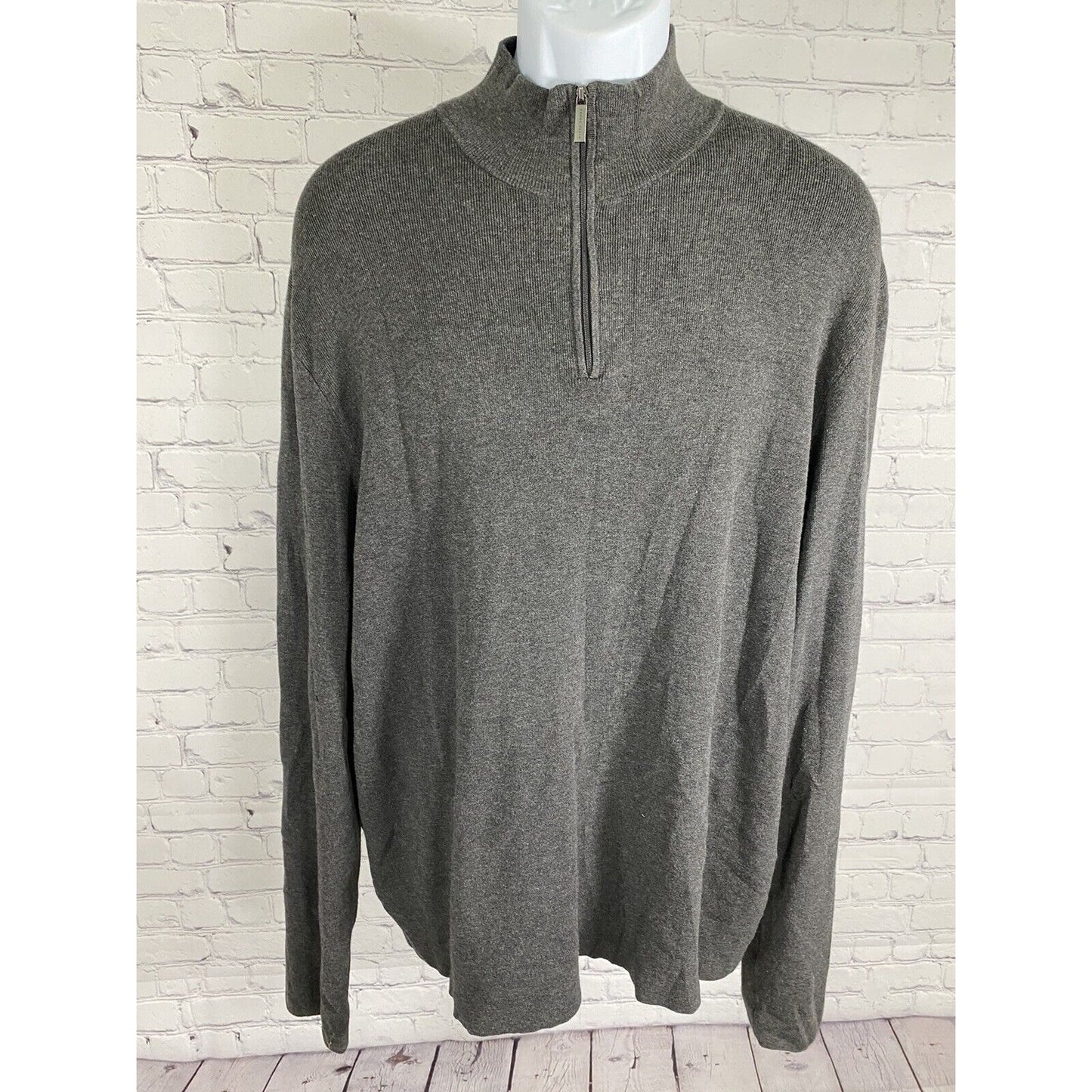 Perry Ellis Dark Gray Pullover 1/4 Zip Collared Long Sleeve Knit Sweater XXL