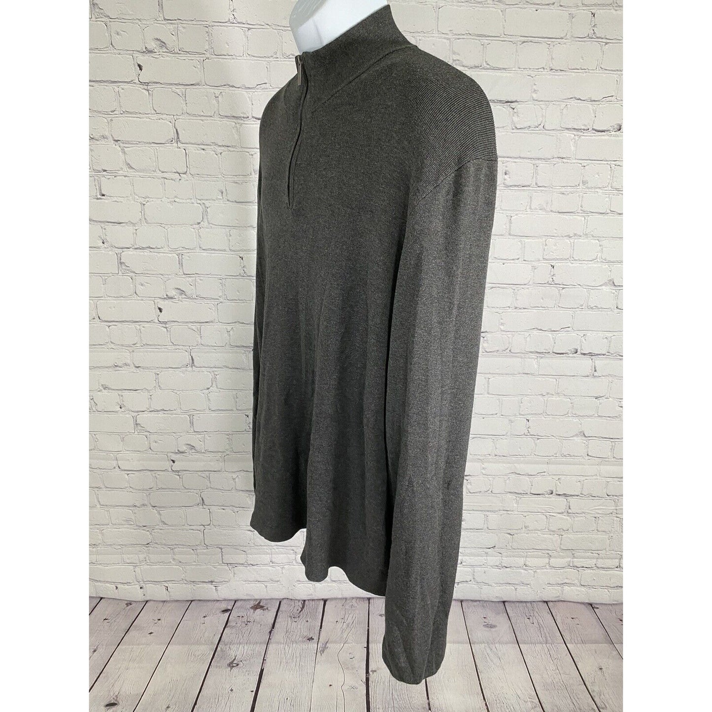 Perry Ellis Dark Gray Pullover 1/4 Zip Collared Long Sleeve Knit Sweater XXL