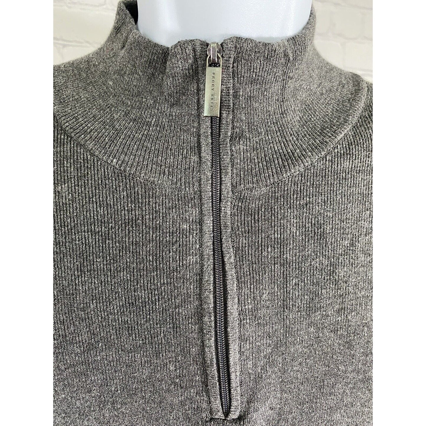 Perry Ellis Dark Gray Pullover 1/4 Zip Collared Long Sleeve Knit Sweater XXL