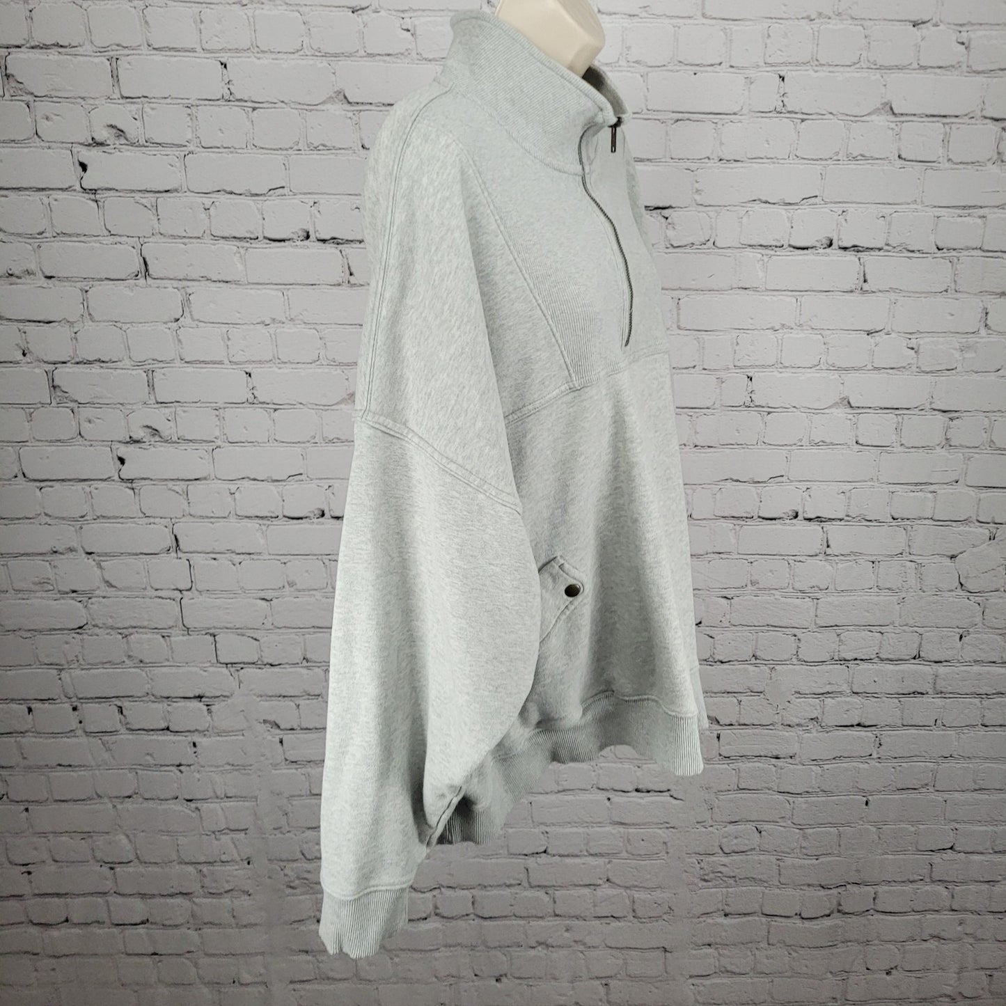 Aerie Heather Grey 100% Cotton 1/4 Zip Pullover Pockets Oversized Sweatshirt XXL