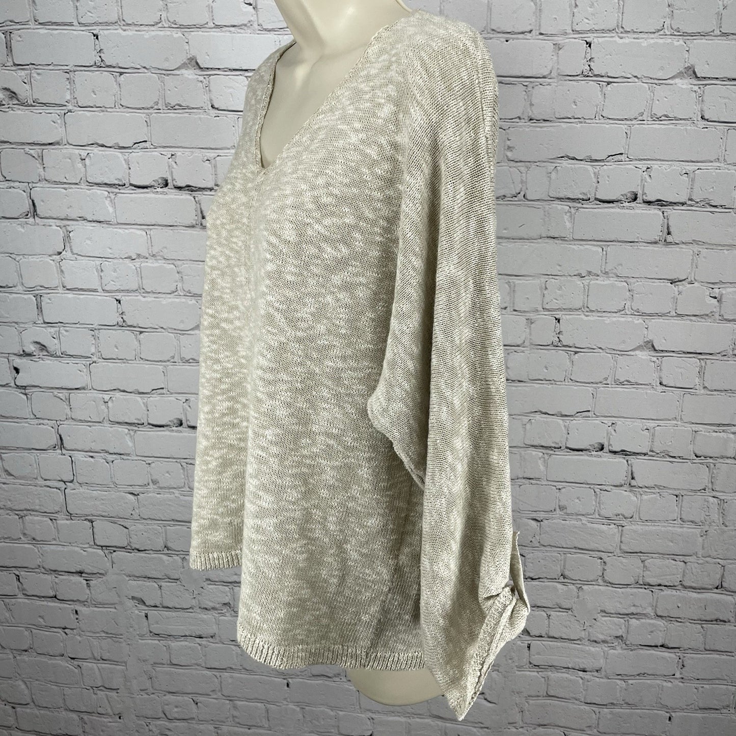 Chico’s Beige Knit Pullover Lightweight Roll Tab 3/4 Sleeve Sweater Size 2 US 12