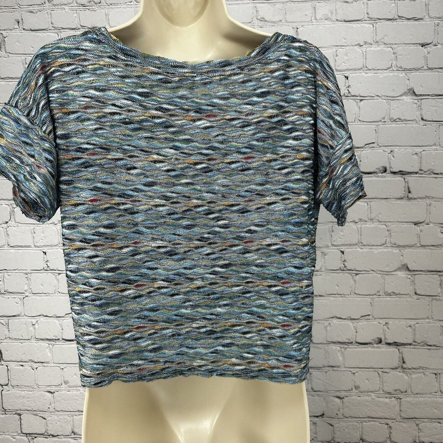 Free People Multicolor Textured Color Wave Crop Short Sleeve Mermaid Top Size S