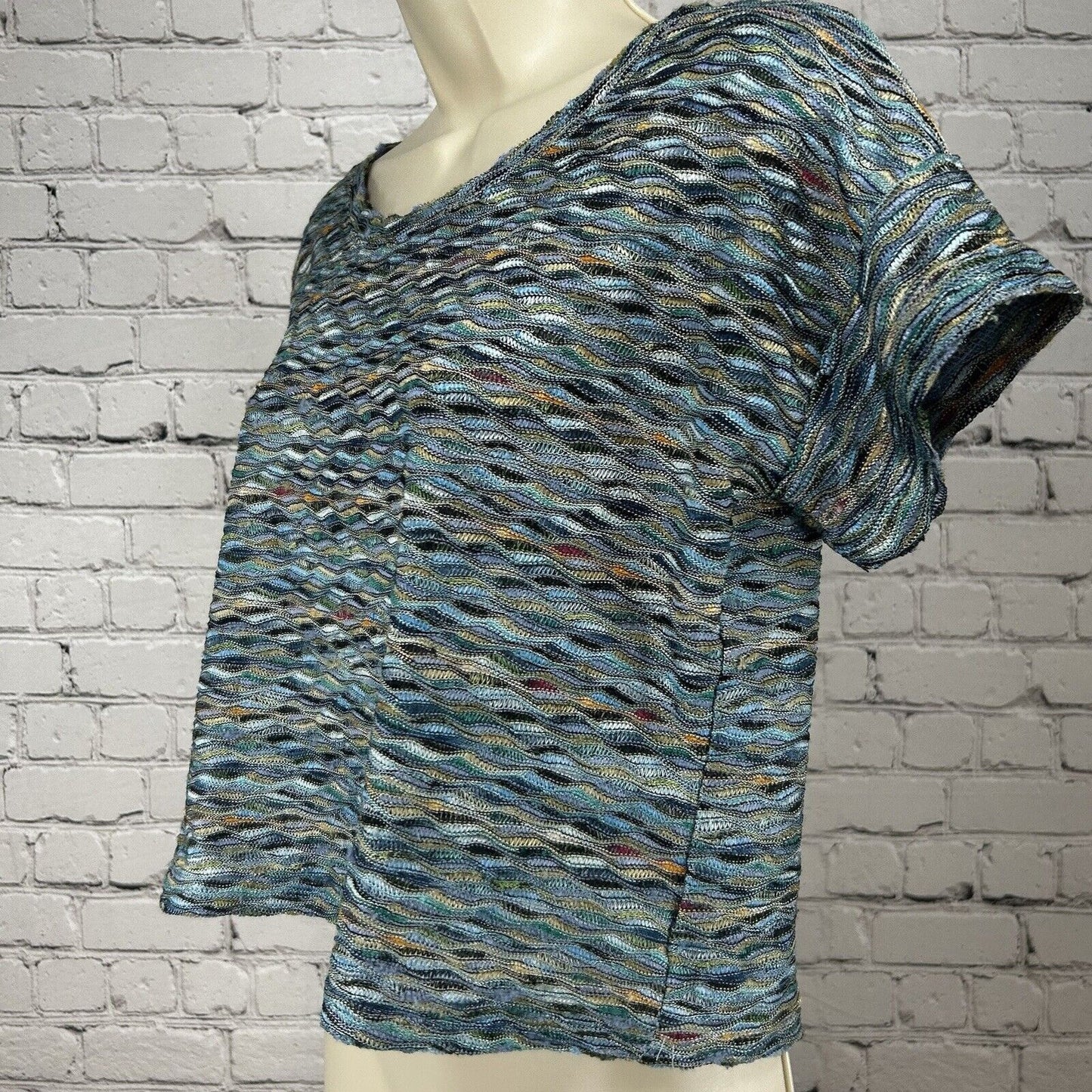 Free People Multicolor Textured Color Wave Crop Short Sleeve Mermaid Top Size S