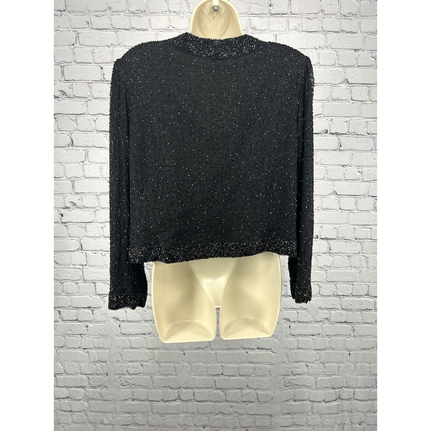 VTG Sténay 100% Silk Black Hook & Eye Closure Beaded Long Sleeve Jacket L