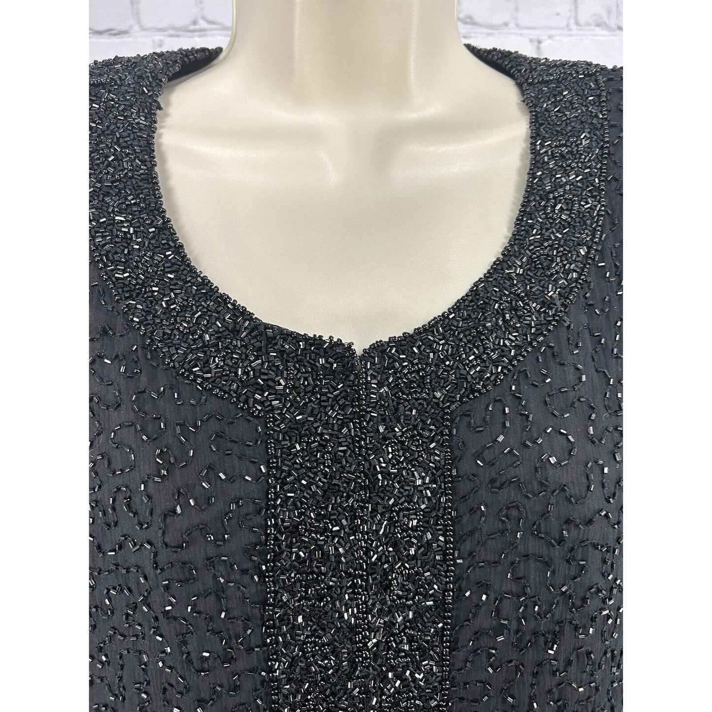 VTG Sténay 100% Silk Black Hook & Eye Closure Beaded Long Sleeve Jacket L