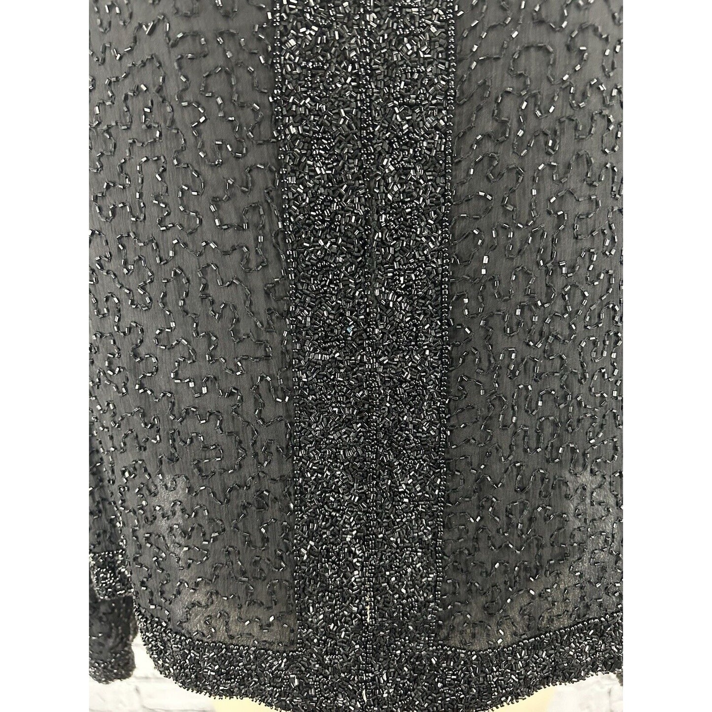 VTG Sténay 100% Silk Black Hook & Eye Closure Beaded Long Sleeve Jacket L
