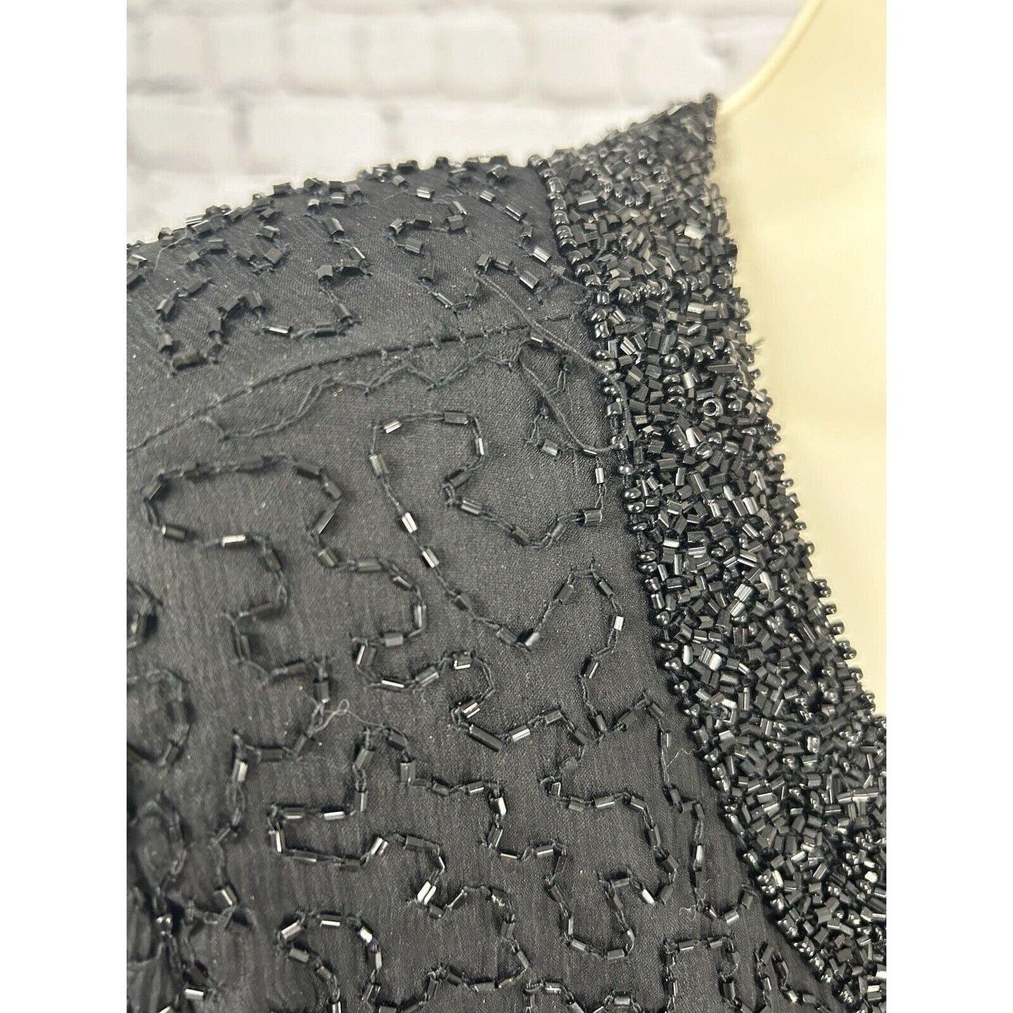 VTG Sténay 100% Silk Black Hook & Eye Closure Beaded Long Sleeve Jacket L