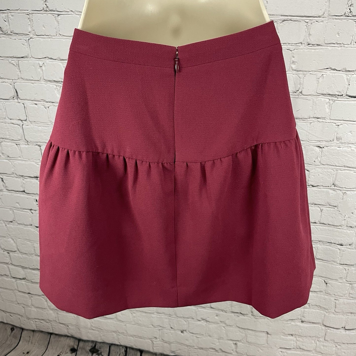 J.CREW Burgundy Ruched Flounce Mini Lined Zip Closure Short Skirt Size 0