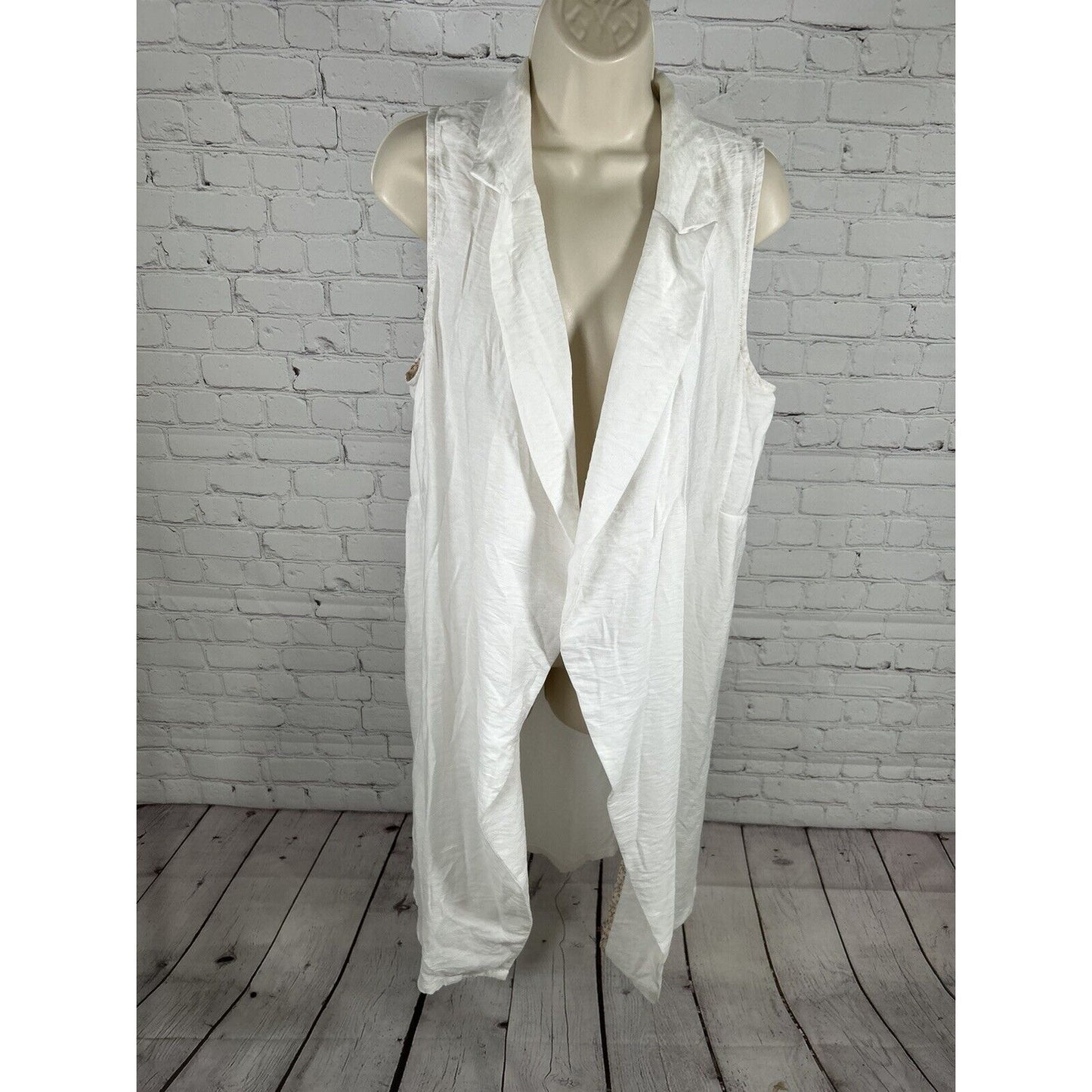 Soft Surroundings White Sleeveless Open Front Long Lightweight Cardigan M