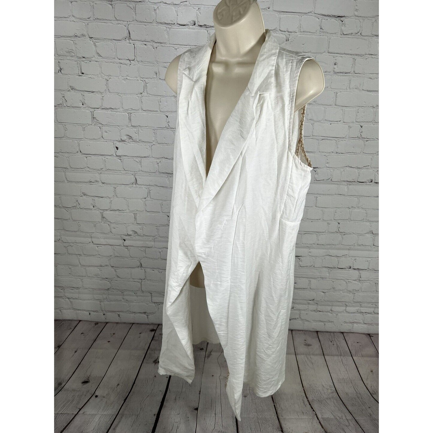 Soft Surroundings White Sleeveless Open Front Long Lightweight Cardigan M