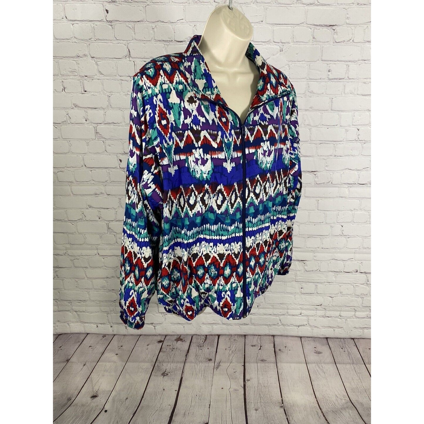 VTG 1990’s Koret Colorful Full Zip Retro Windbreaker Jacket Women’s L