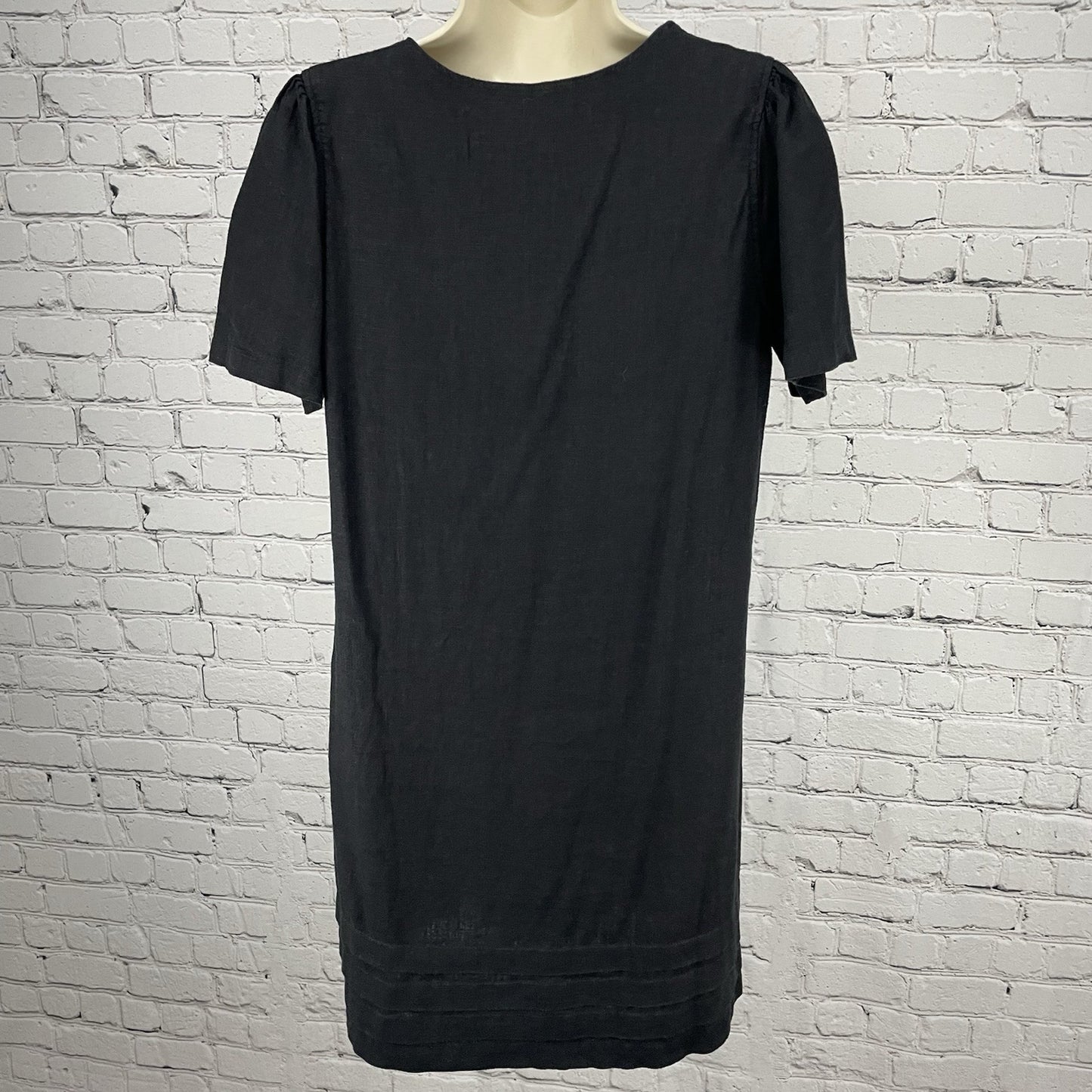 Nicole Miller Original Black Linen Blend Ruched Short Sleeve Dress Size Small S