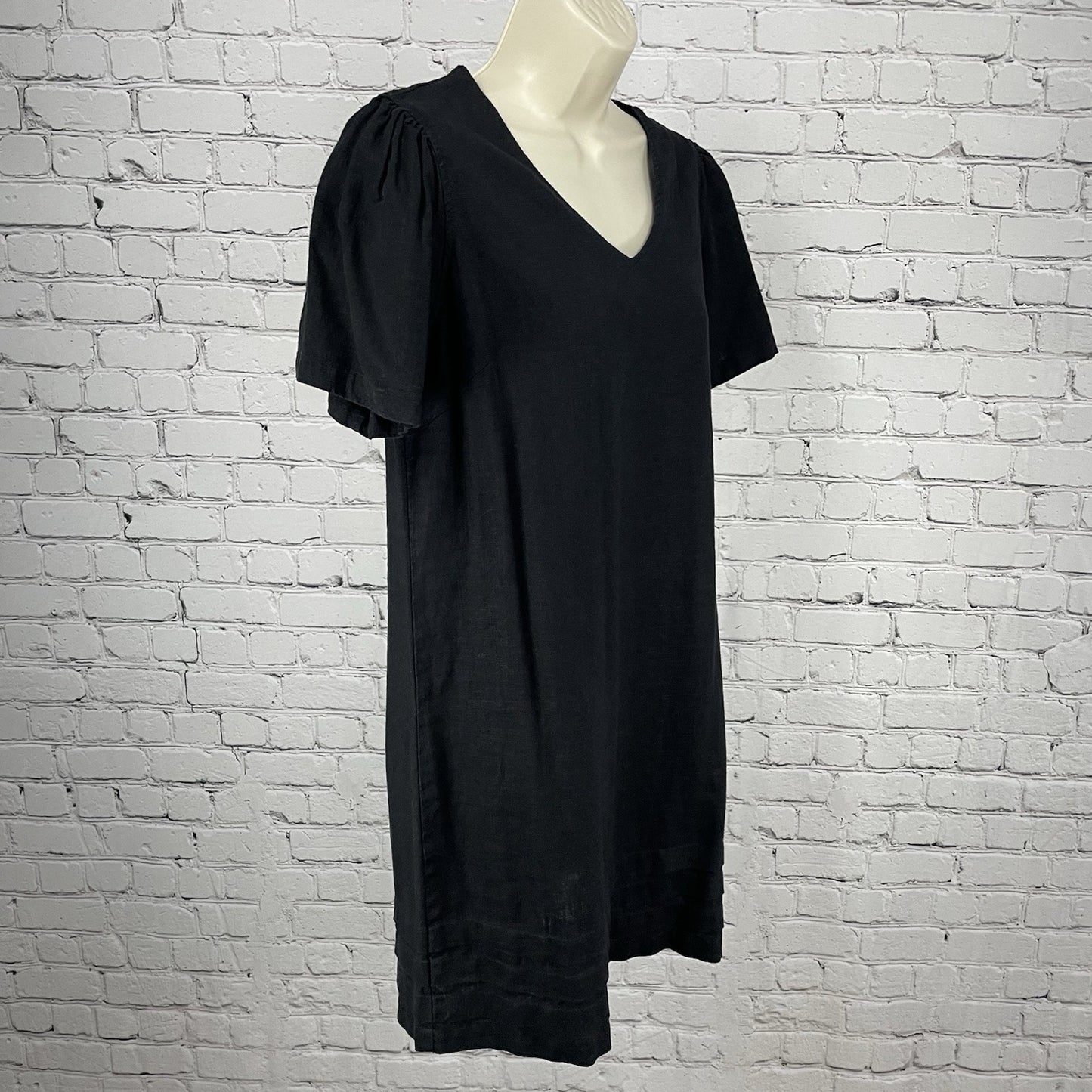 Nicole Miller Original Black Linen Blend Ruched Short Sleeve Dress Size Small S