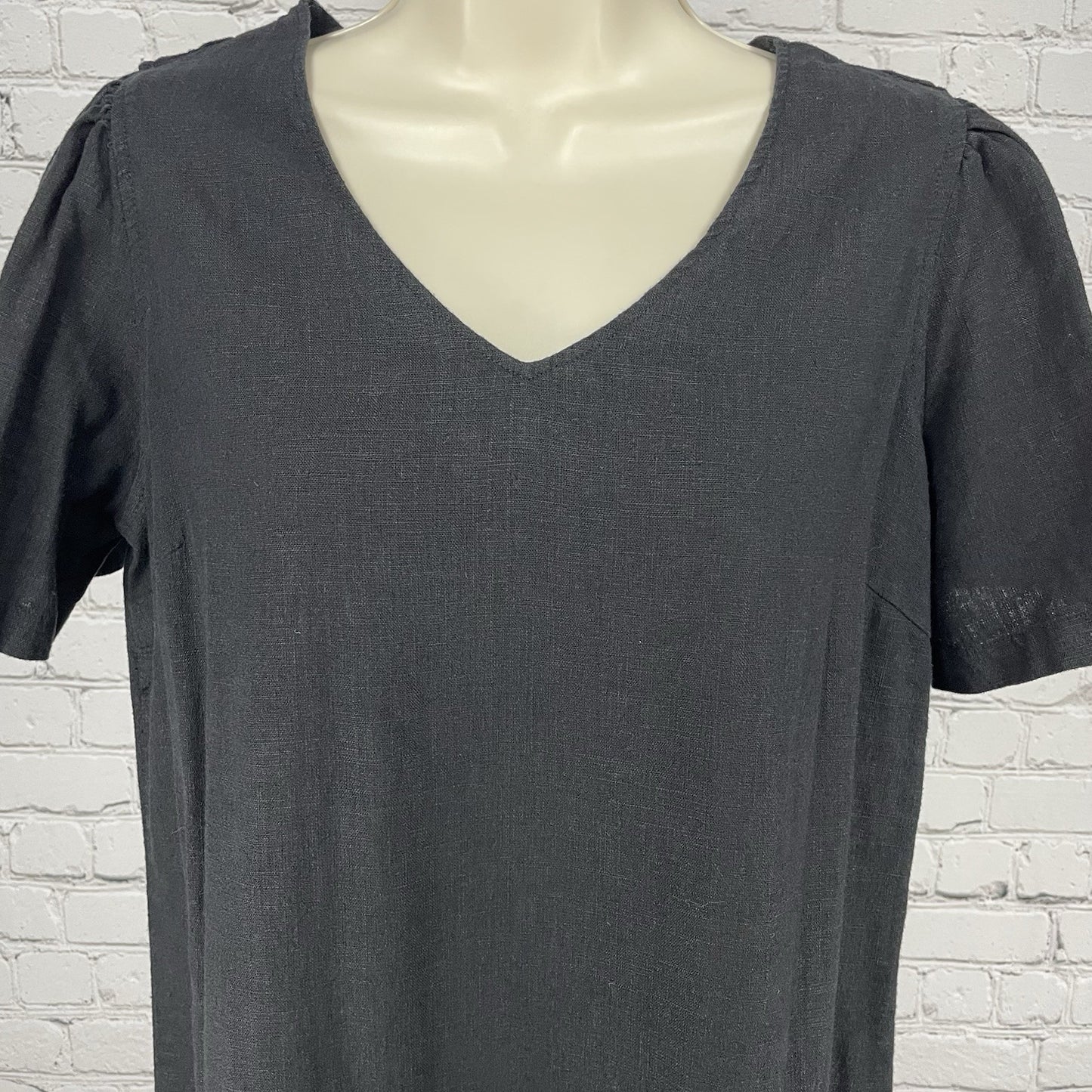 Nicole Miller Original Black Linen Blend Ruched Short Sleeve Dress Size Small S