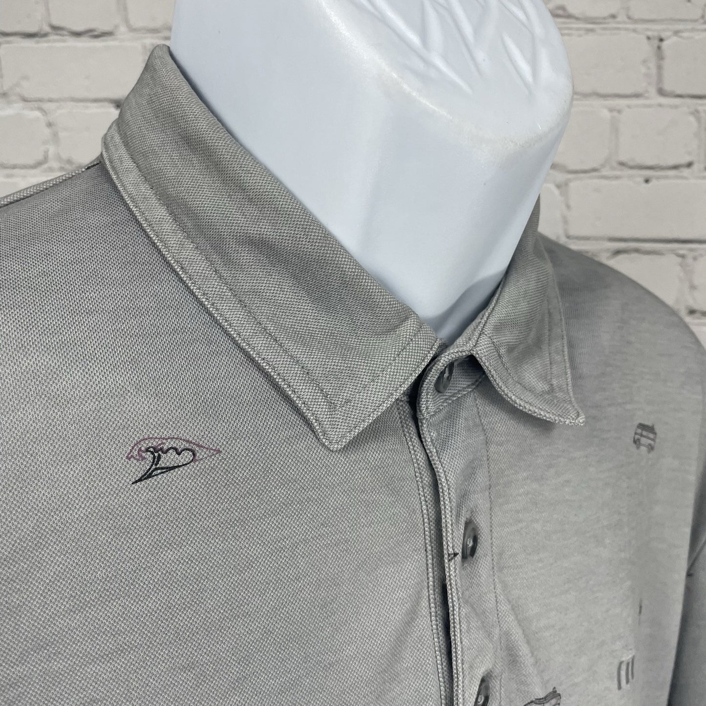 Travis Mathew Grey Spanish Oaks Golf Club Button Short Sleeve Polo Size Large L