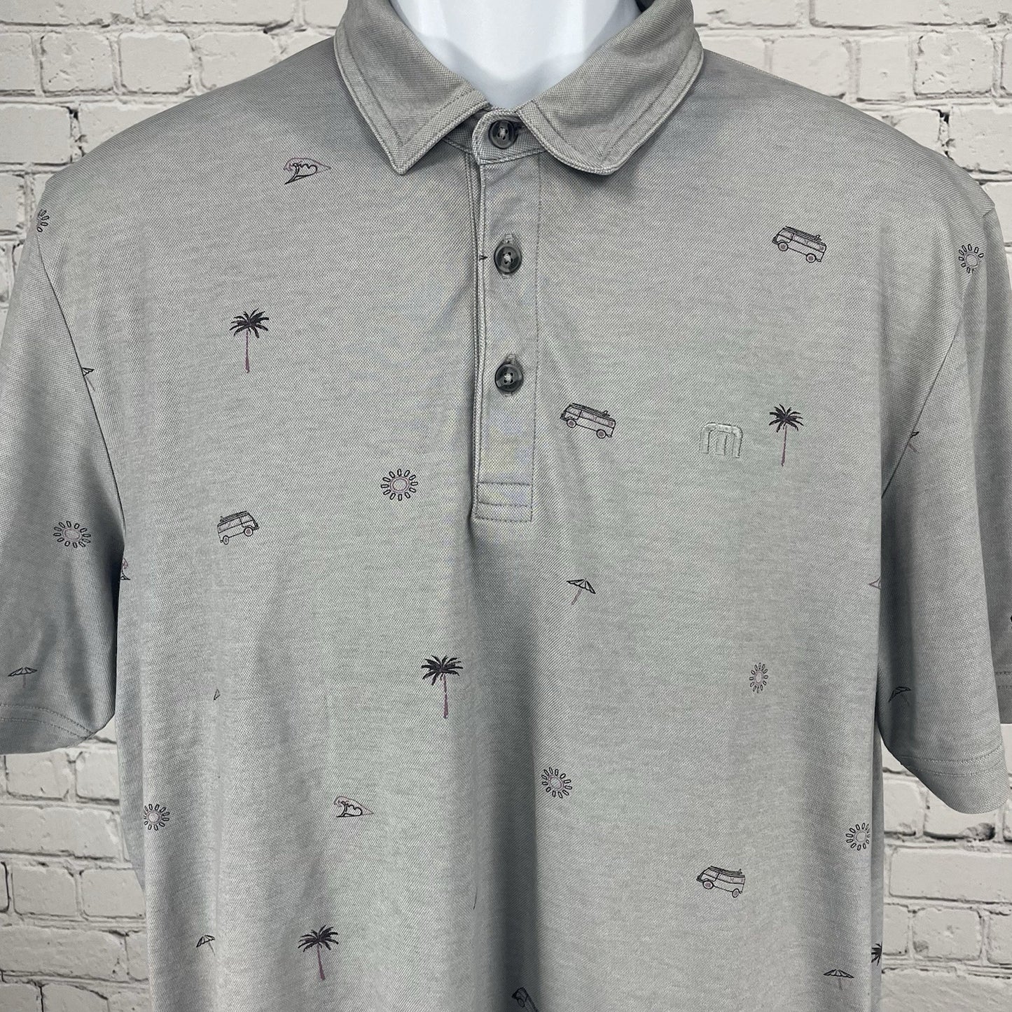 Travis Mathew Grey Spanish Oaks Golf Club Button Short Sleeve Polo Size Large L