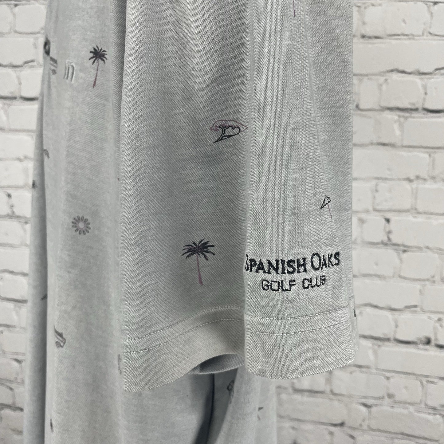 Travis Mathew Grey Spanish Oaks Golf Club Button Short Sleeve Polo Size Large L