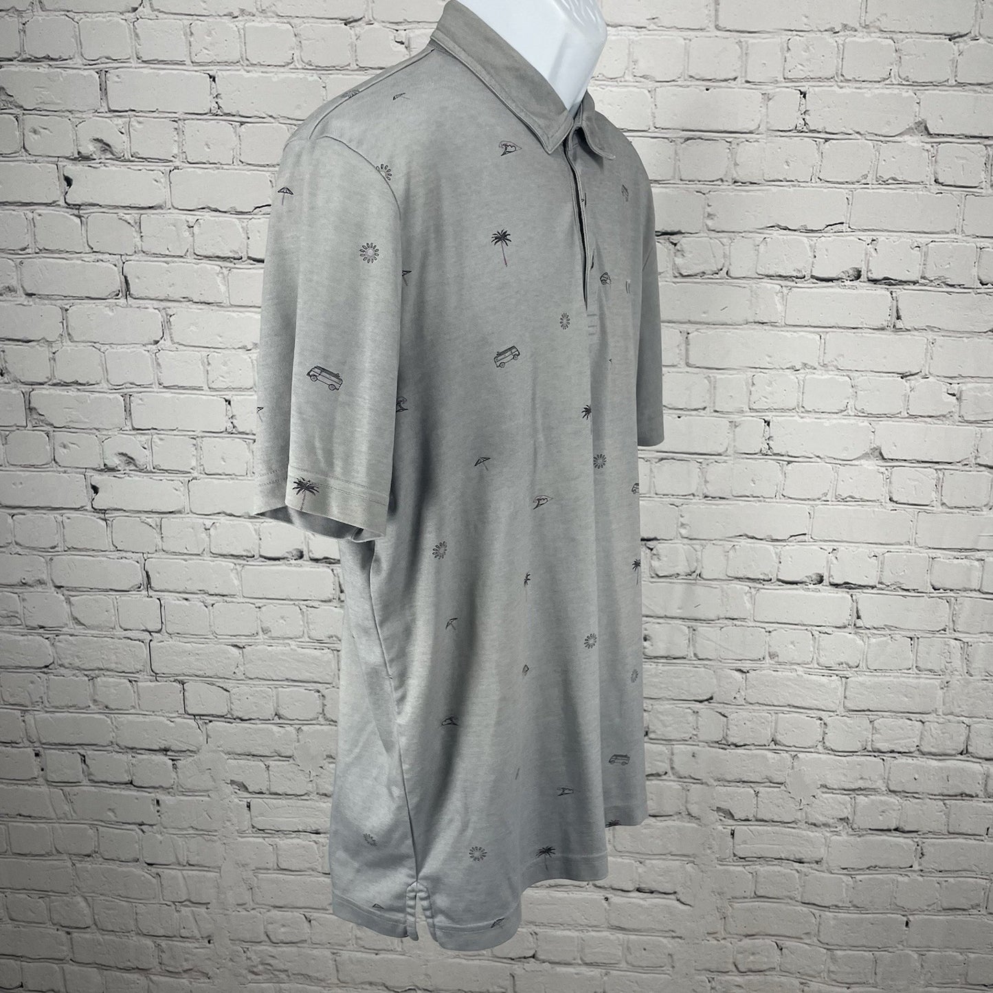 Travis Mathew Grey Spanish Oaks Golf Club Button Short Sleeve Polo Size Large L