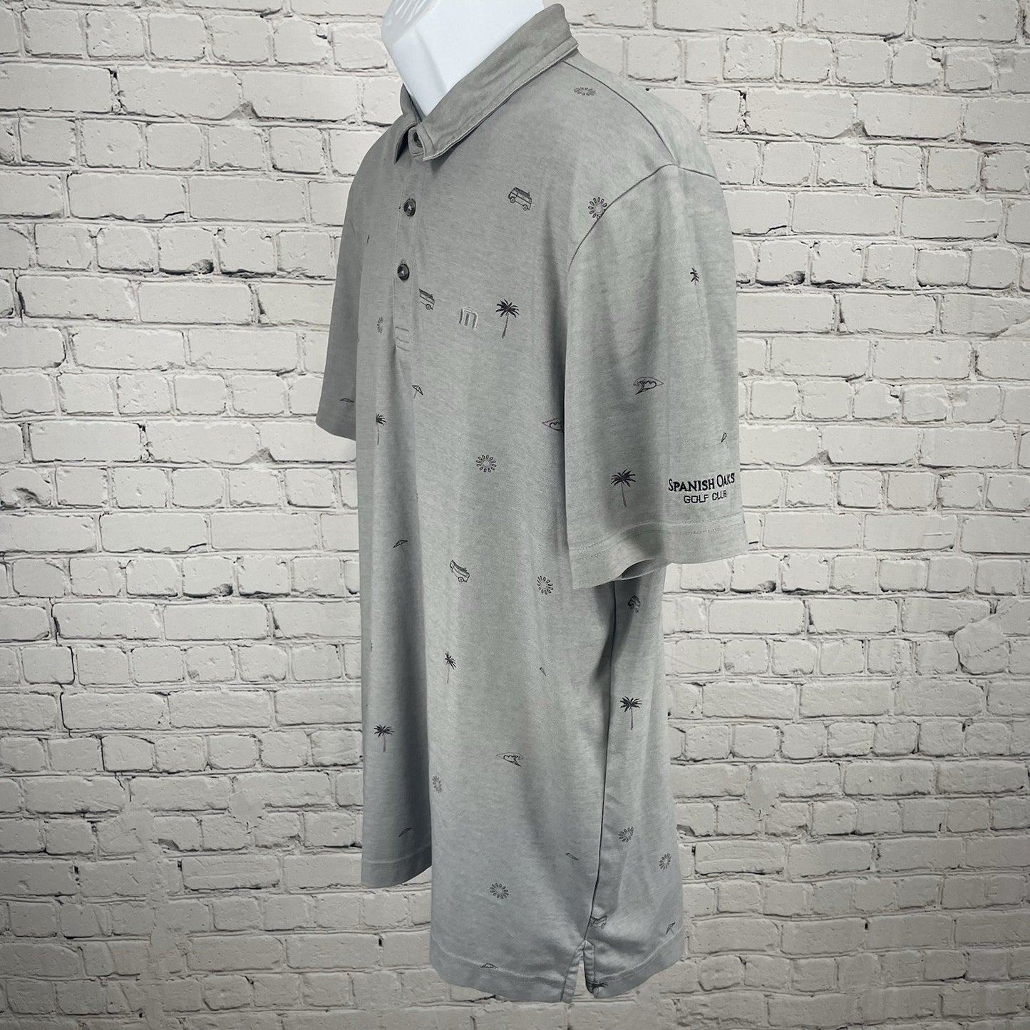 Travis Mathew Grey Spanish Oaks Golf Club Button Short Sleeve Polo Size Large L