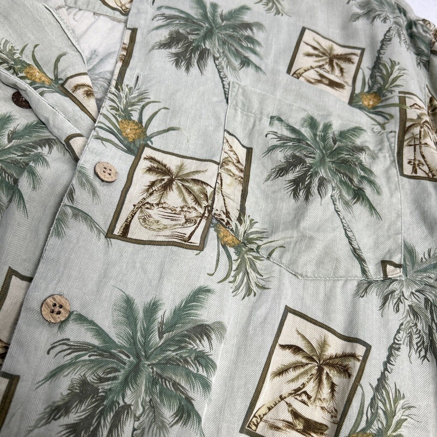 Bermuda Bay 100% Silk Hawaiian Tropical Button Front Shirt Short Sleeves Mens L