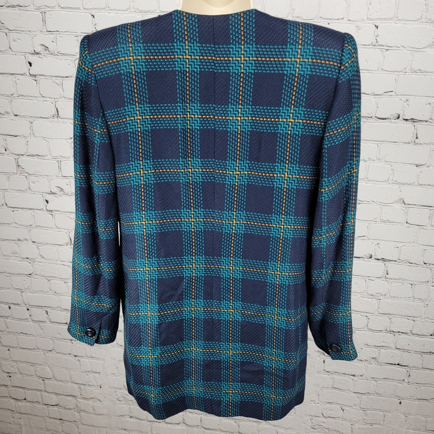 VTG Amanda Smith Blue Plaid Double Breasted Buttoned Jacket USA Made Size 8