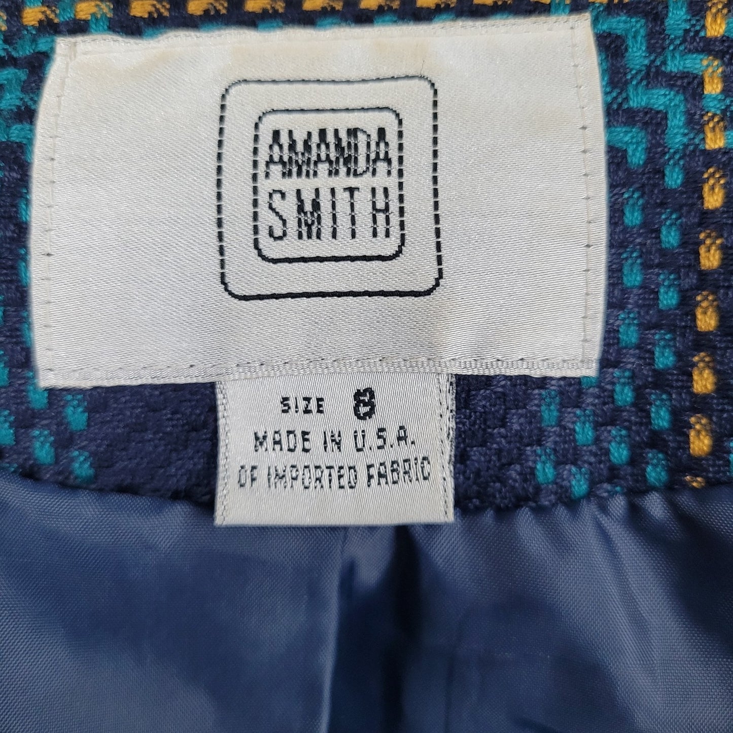 VTG Amanda Smith Blue Plaid Double Breasted Buttoned Jacket USA Made Size 8