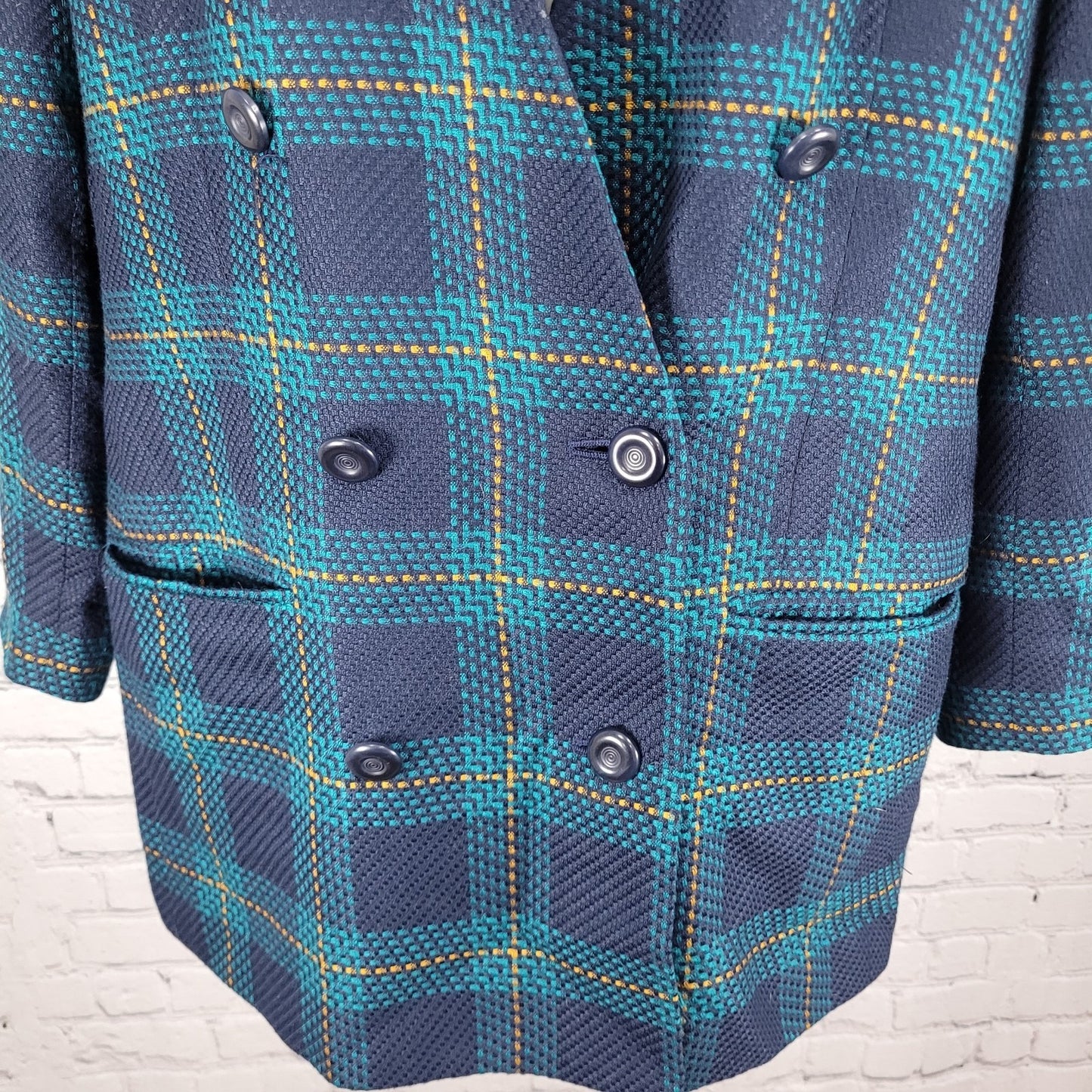VTG Amanda Smith Blue Plaid Double Breasted Buttoned Jacket USA Made Size 8
