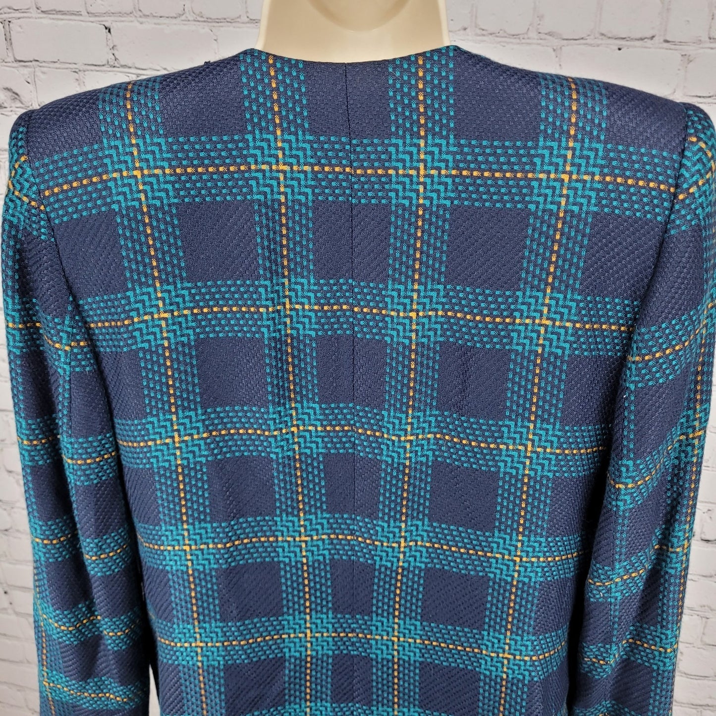 VTG Amanda Smith Blue Plaid Double Breasted Buttoned Jacket USA Made Size 8