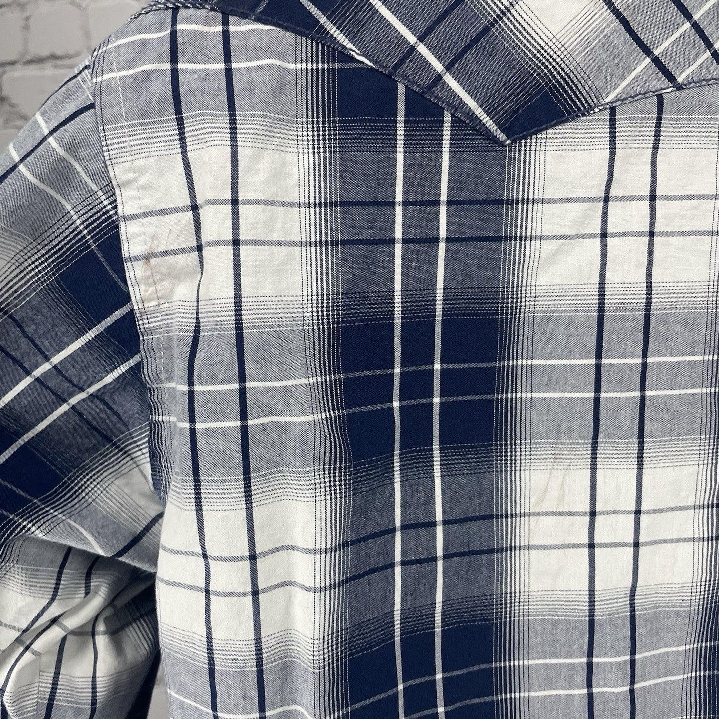 VTG Wrangler Blue Plaid American Cowboys Choose Wrangler Pearl Snap Shirt Medium