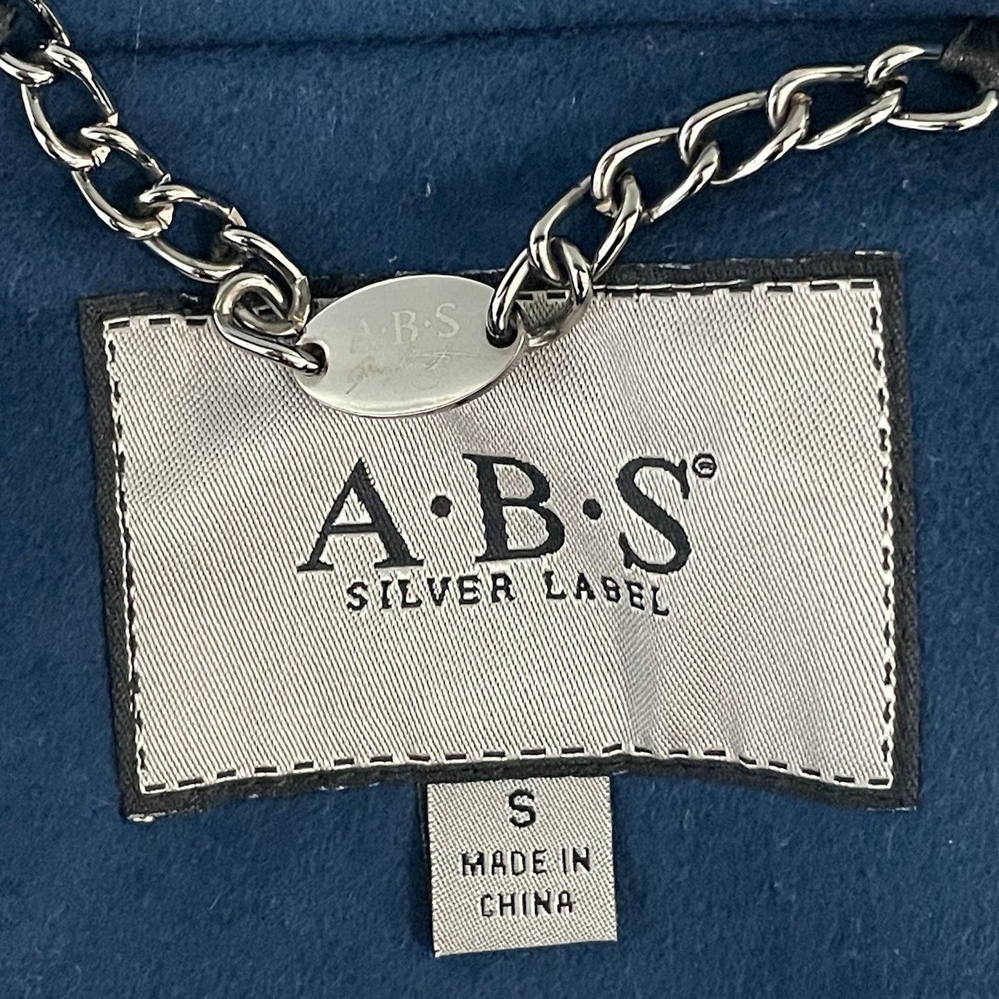 ABS Silver Label Blue Wool Blend Collared Lined Pockets Pea Coat Jacket Small S