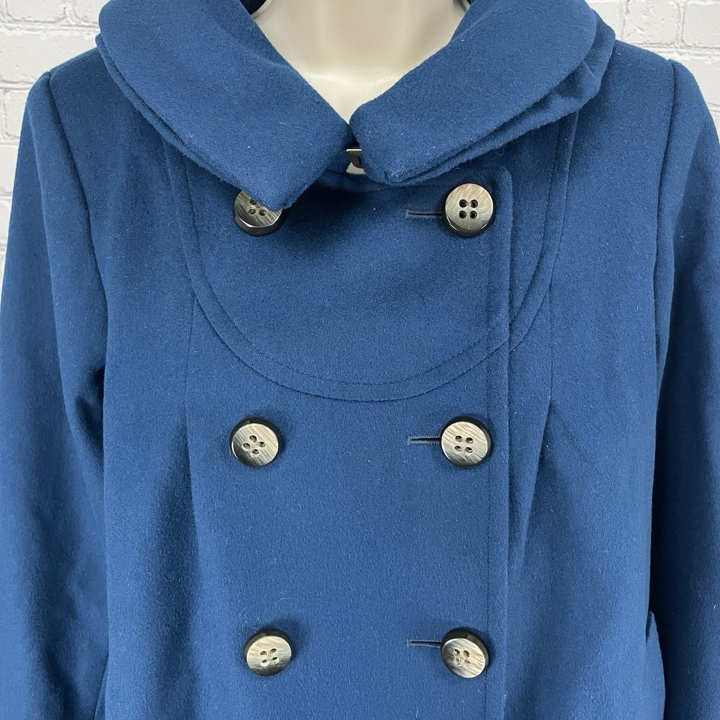 ABS Silver Label Blue Wool Blend Collared Lined Pockets Pea Coat Jacket Small S
