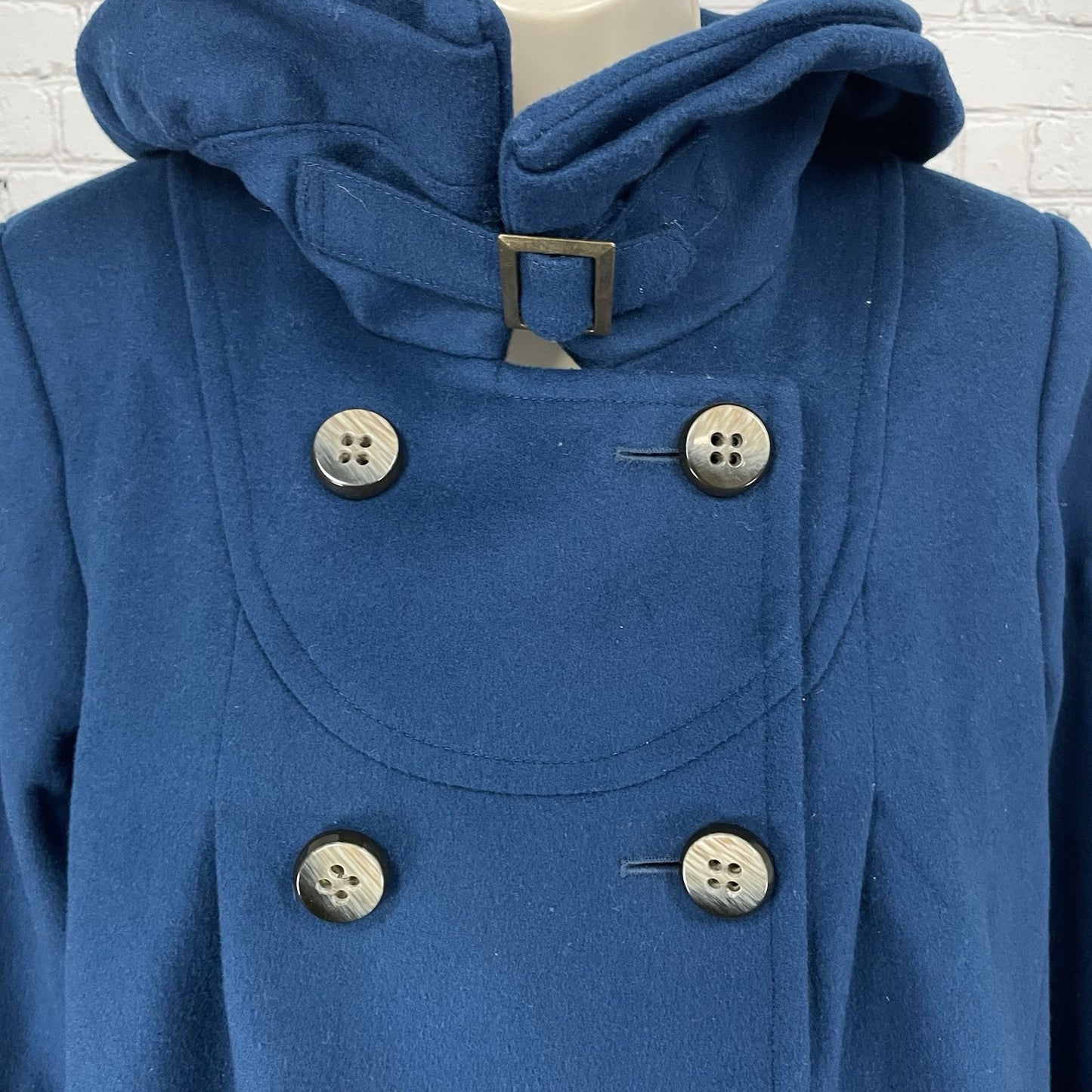 ABS Silver Label Blue Wool Blend Collared Lined Pockets Pea Coat Jacket Small S
