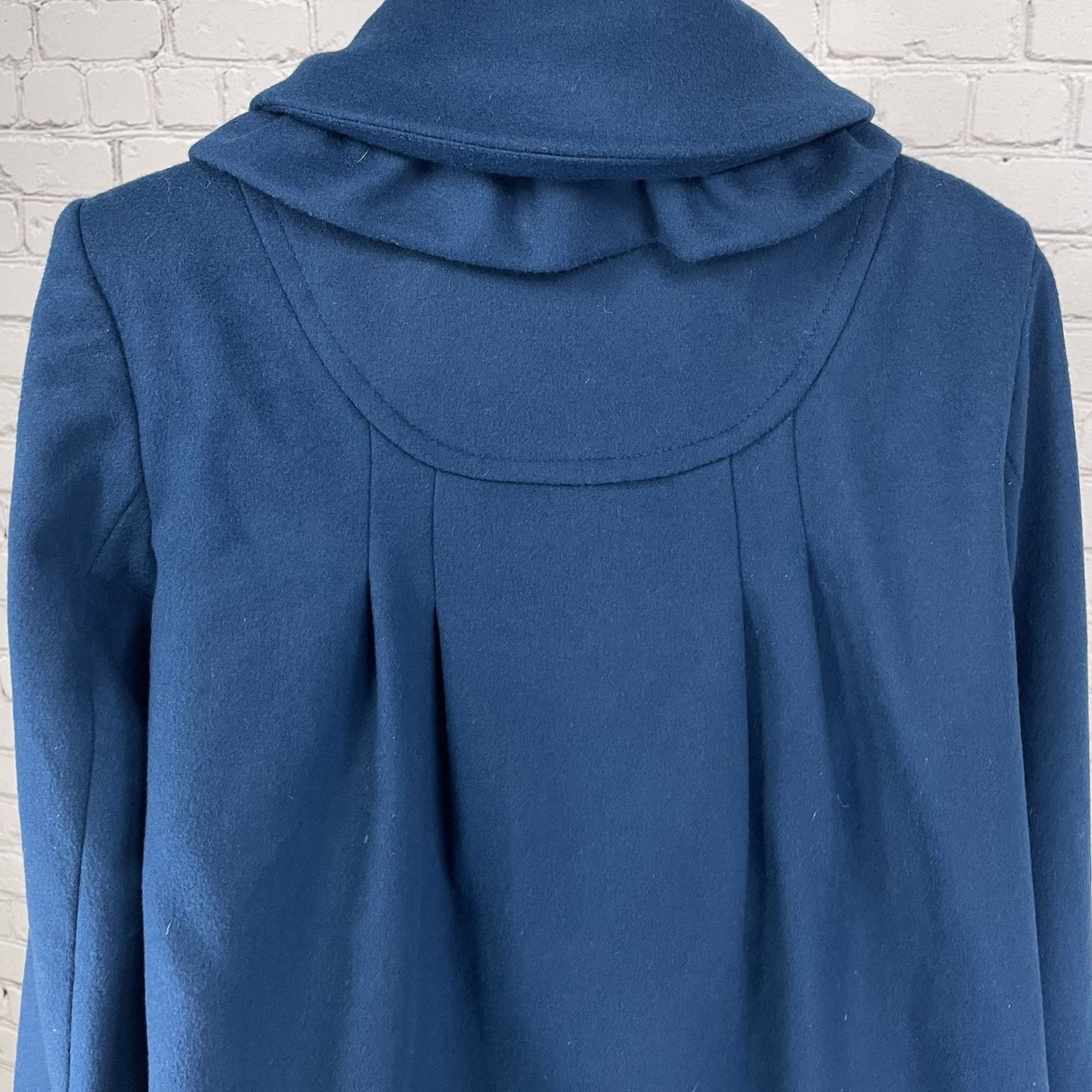 ABS Silver Label Blue Wool Blend Collared Lined Pockets Pea Coat Jacket Small S