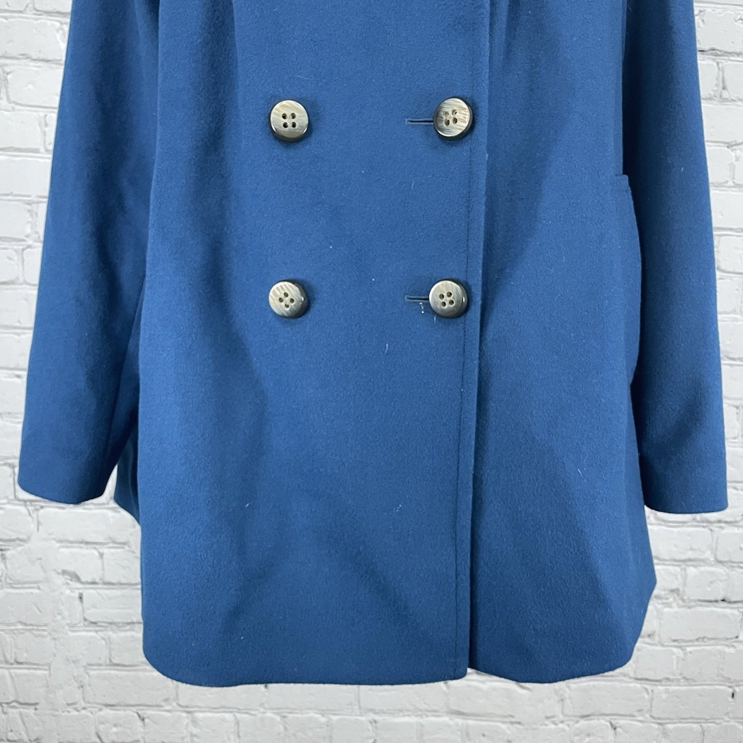 ABS Silver Label Blue Wool Blend Collared Lined Pockets Pea Coat Jacket Small S